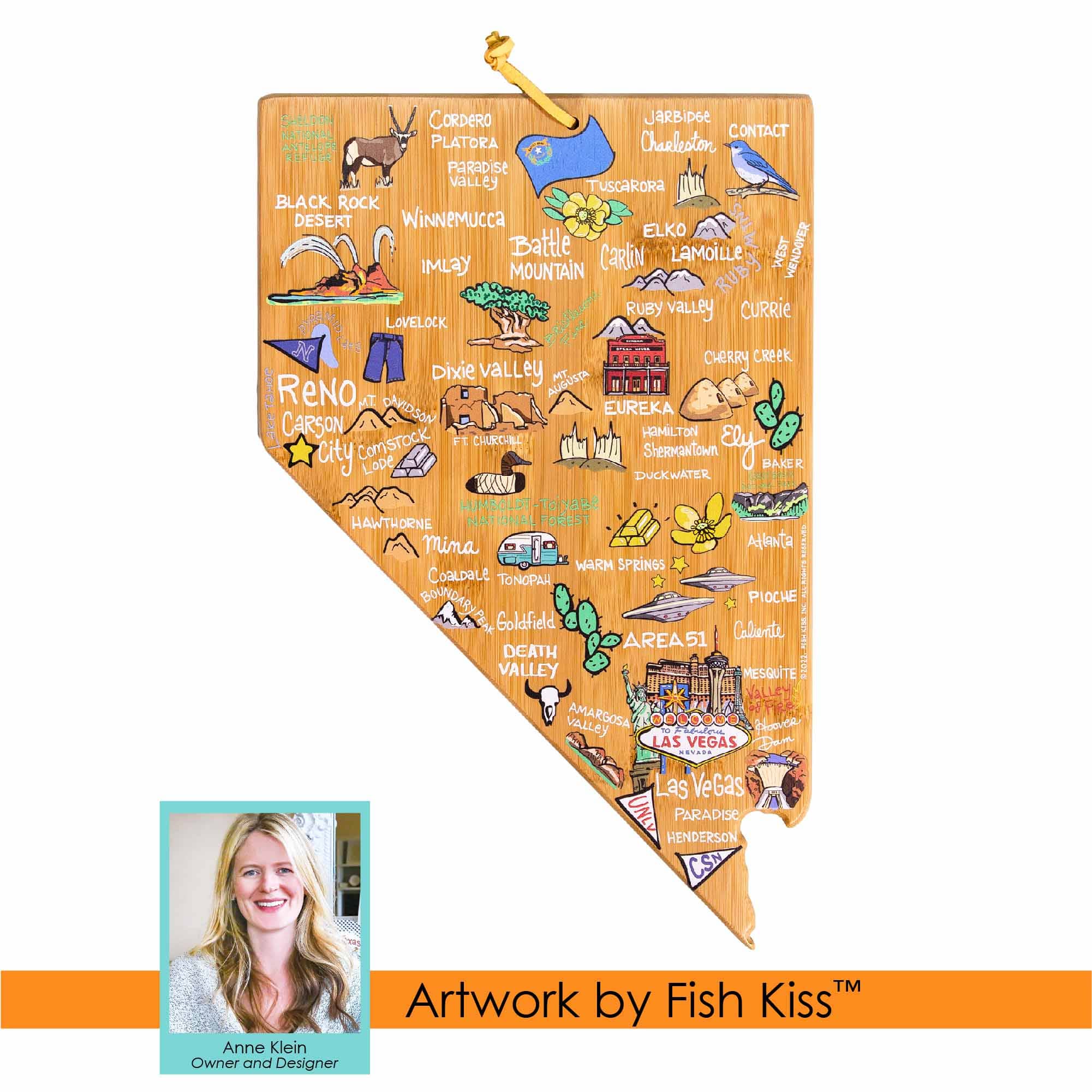 Premium Nevada Wood Cutting Board with Fish Kiss™ Artwork - Durable Kitchen Chopping Board for Meat, Vegetables & Cheese - Perfect for Home Cooking, Gifts & Kitchen Decor