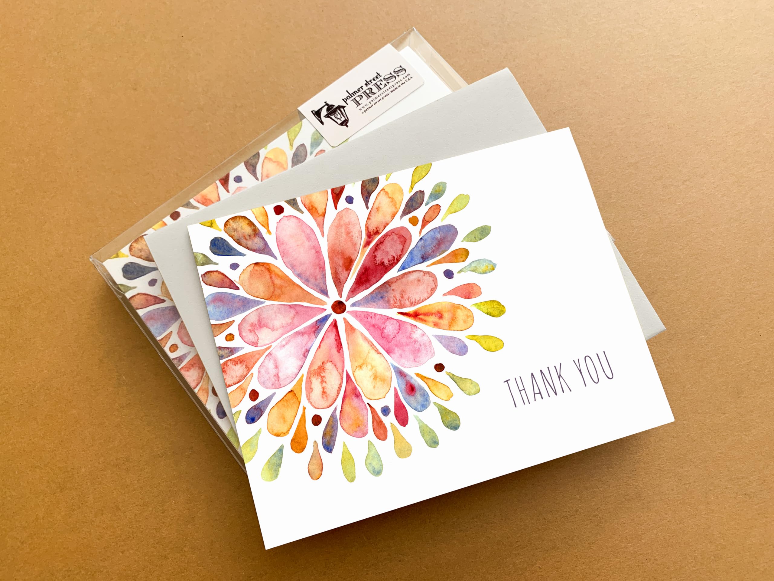 Palmer Street Press Thank You Cards - Watercolor Flower Burst Design (8 Cards & Envelopes) | Blank Inside | Handmade in USA | Perfect for Weddings, Birthdays & Appreciation Gifts