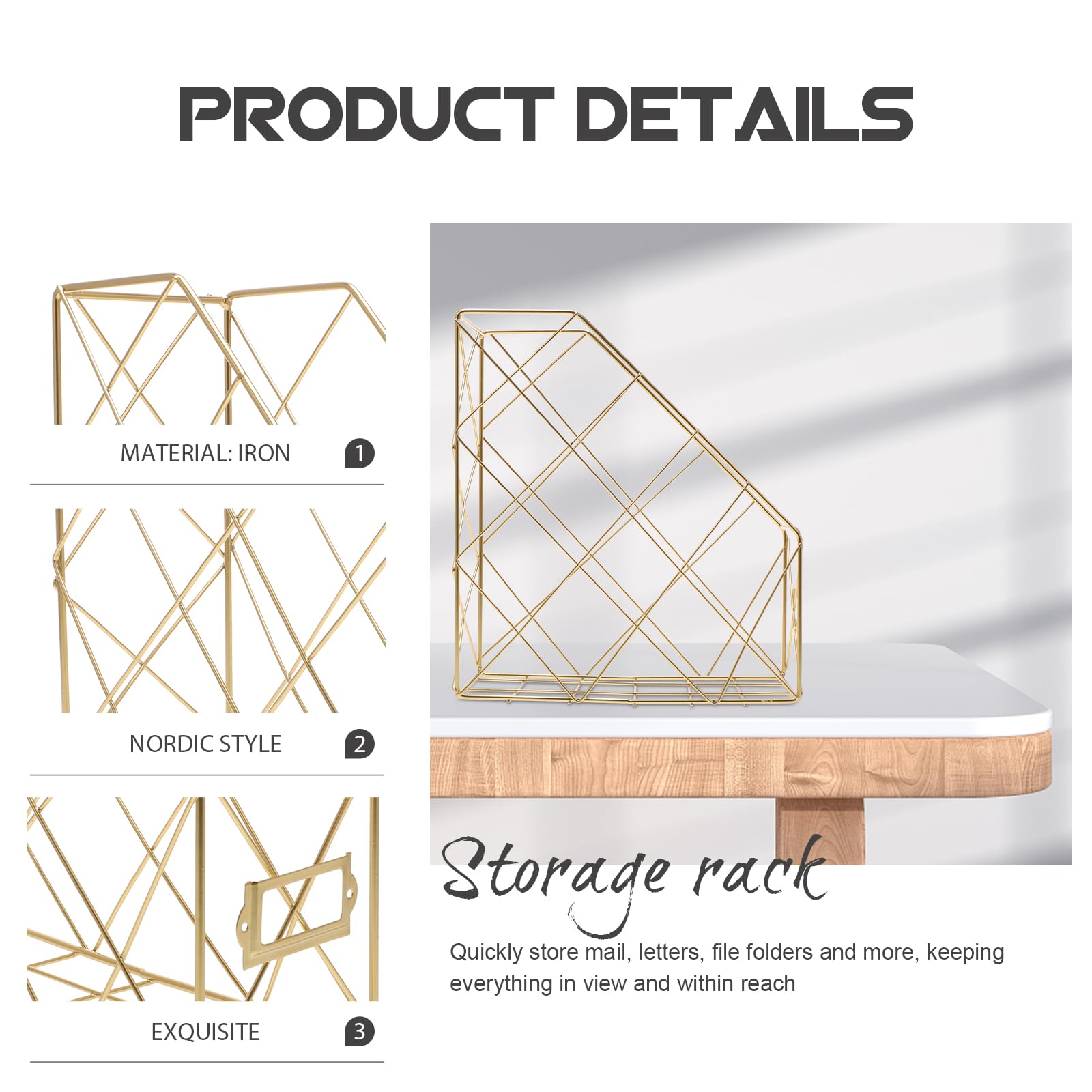 STOBOK Metal Desk Organizer - Bookcase Storage Box & Rack for Books, Magazines, Files - Practical Office Shelf & Desktop Organizer (Gold) | Perfect for Home Office, Study Room & Workspace Organization