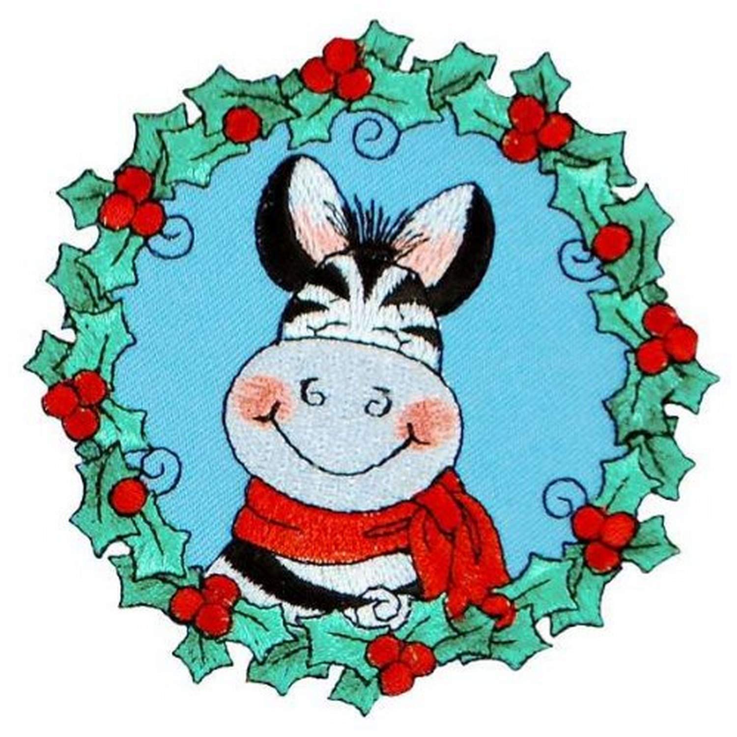Expo Iron-on Embroidered Applique Patches - BaZooples Gertrude Giraffe & Zach Zebra in Wreath Design | DIY Clothing Decoration for Jackets, Hats, Bags & Costumes