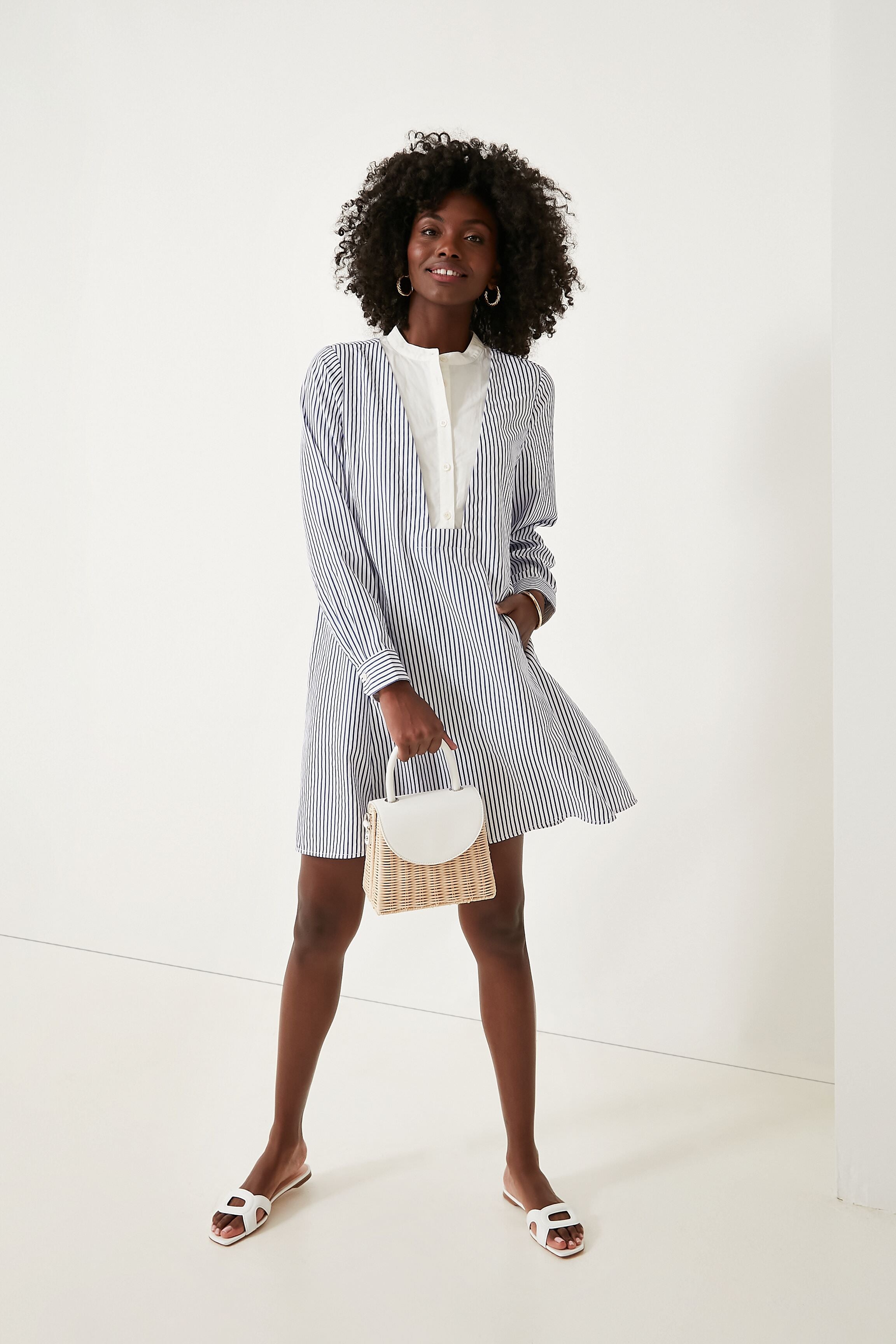 Blue Striped Lottie Dress - Women's Flowy Summer Midi Dress with Puff Sleeves | Perfect for Beach Vacations, Brunch Dates & Outdoor Weddings