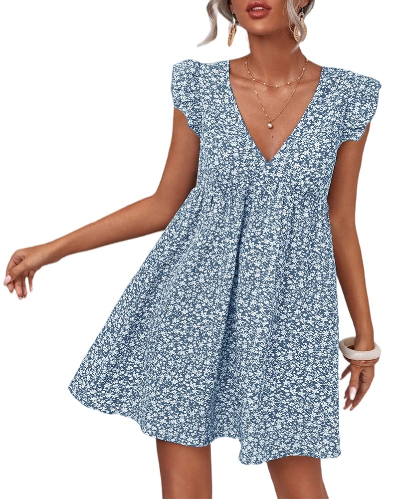 Boho Floral Summer Dress for Women - Casual Backless V-Neck Mini Sundress with Ruffles | Perfect for Beach Vacations, Pool Parties & Summer Outings