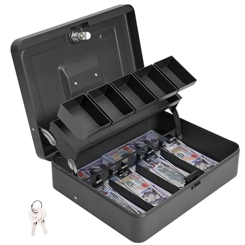 Black Grey Cash Box with Top Key Lock