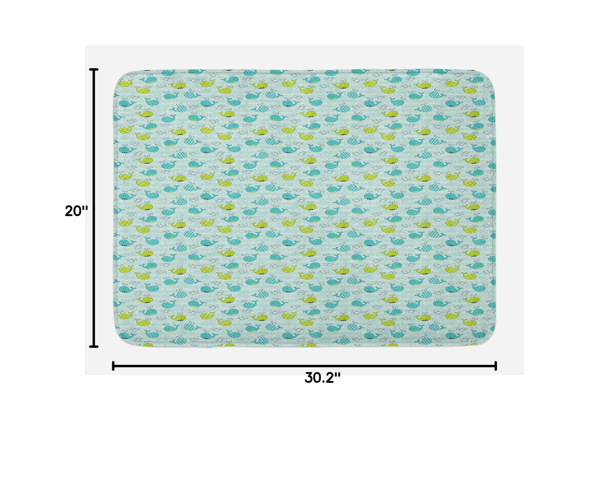 Ambesonne Non-Slip Whale Bath Mat - Soft Plush Minimalist Sea Animal Design with Pastel Polka Dots & Stripes, 30.2