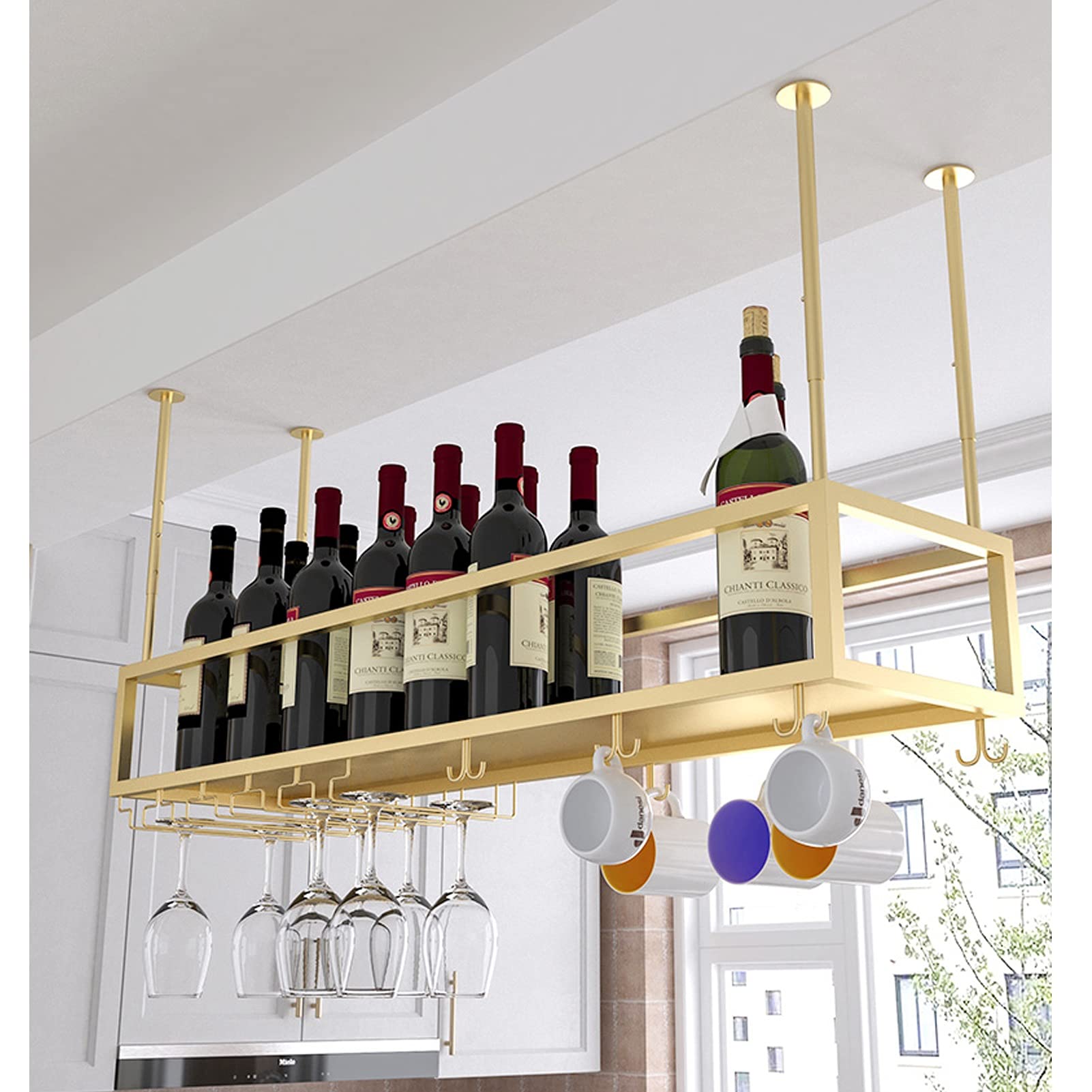 Upside Down Wine Rack - Ceiling Mounted Stemware Holder for Wine Glasses, Champagne Flutes & Goblets | Space-Saving Bar, Restaurant & Kitchen Storage Solution | Perfect for Home Entertaining & Commercial Display