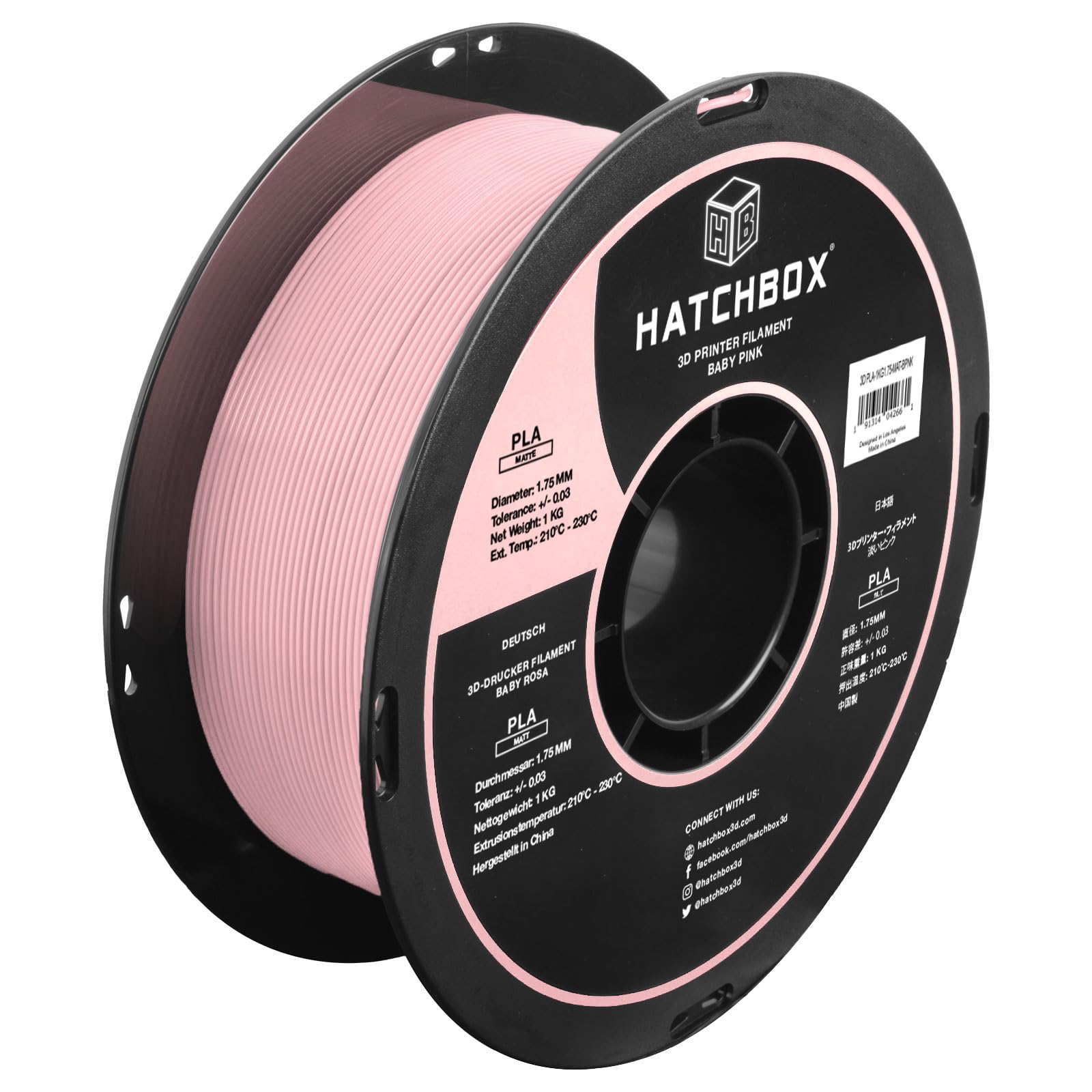 HATCHBOX Matte PLA 3D Printer Filament - 1.75mm, 1kg Spool, Baby Pink - High Precision +/-0.03mm for Smooth 3D Printing - Perfect for DIY Crafts, Prototyping & Home Decor Projects