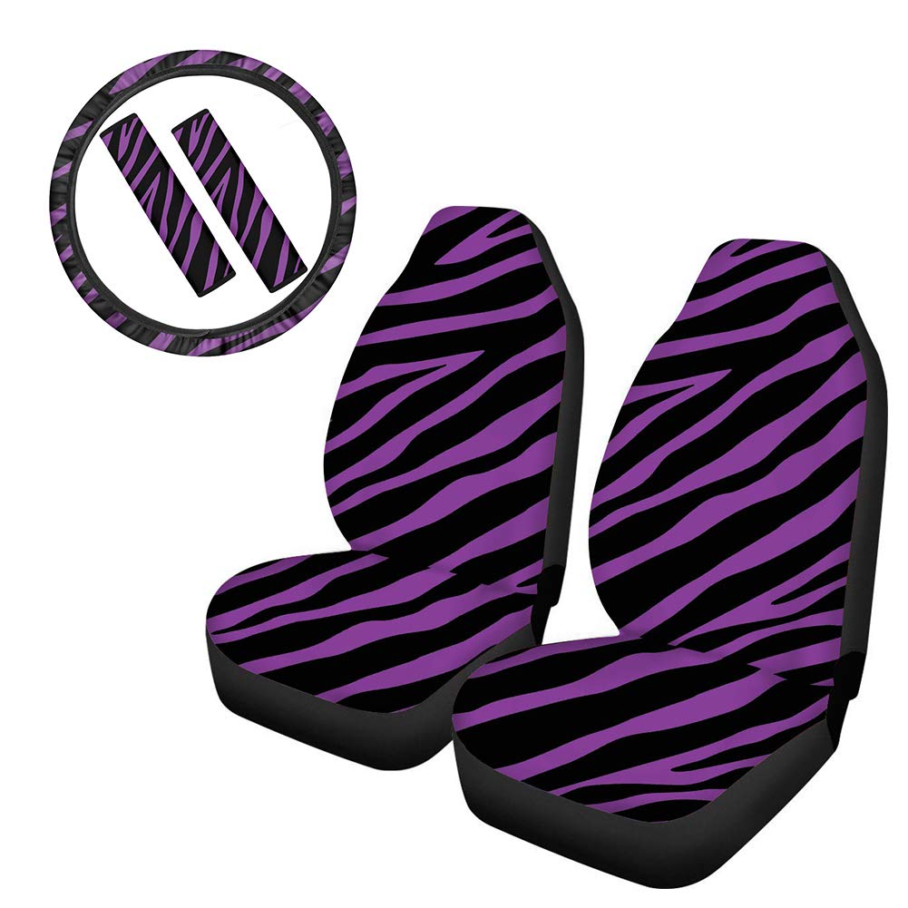 UNICEU 5-Piece Purple Zebra Print Car Seat Covers Set for Front Seats - Universal Fit for Most Vehicles with 15