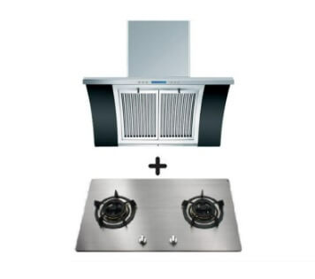 Ellane EH 2688 90cm Stainless Steel Chimney Hood with Arch Glass & Ellane OS 802SV 86cm 2 Burner Stainless Steel Cooktop - Modern Kitchen Ventilation and Cooking Solution for Home Chefs