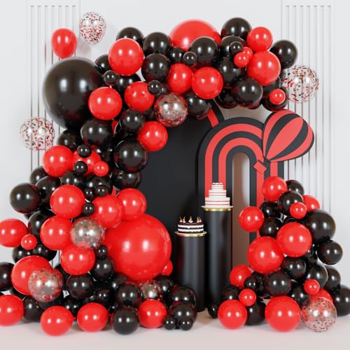 Red and Black Confetti Balloons Arch