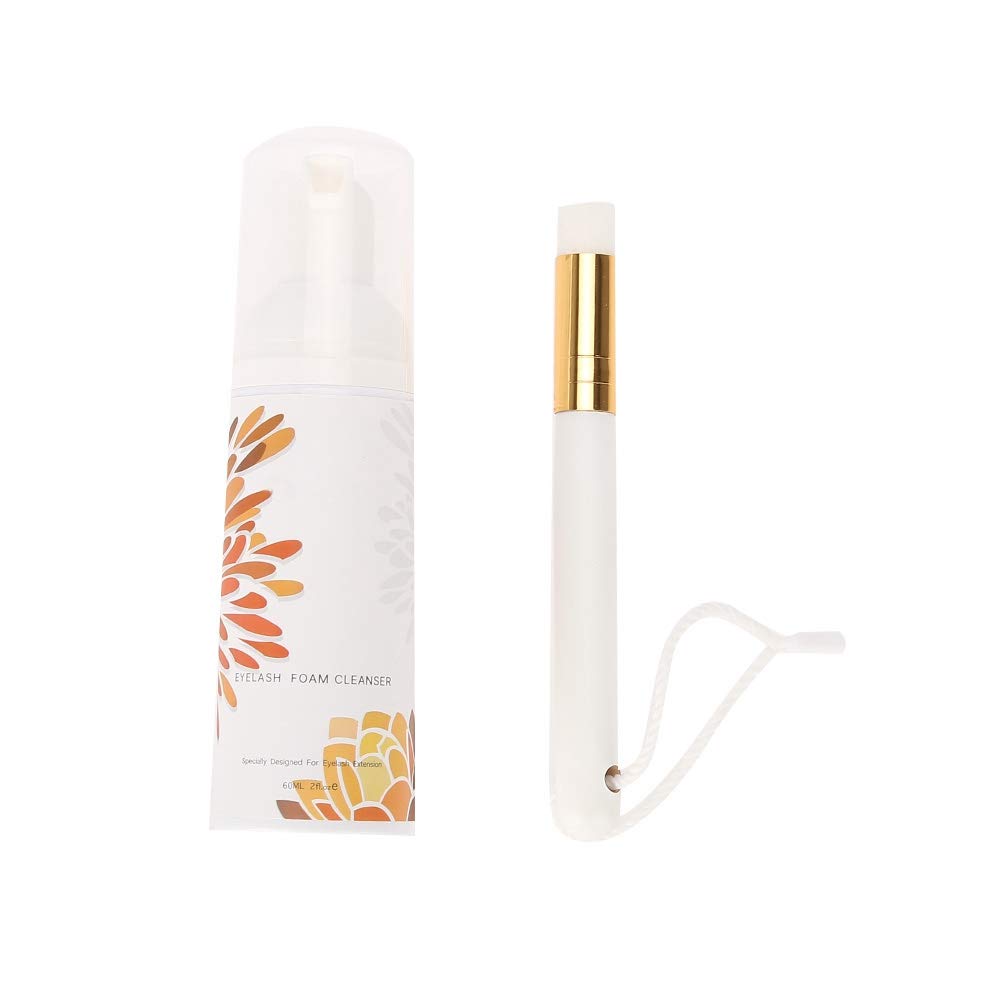 Professional Eyelash Extension Cleansing Foam & Shampoo - Lash Detergent with Silver/Gold Brush (01#) | Gentle Makeup Remover for Lash Extensions, Perfect for Salon & Home Use