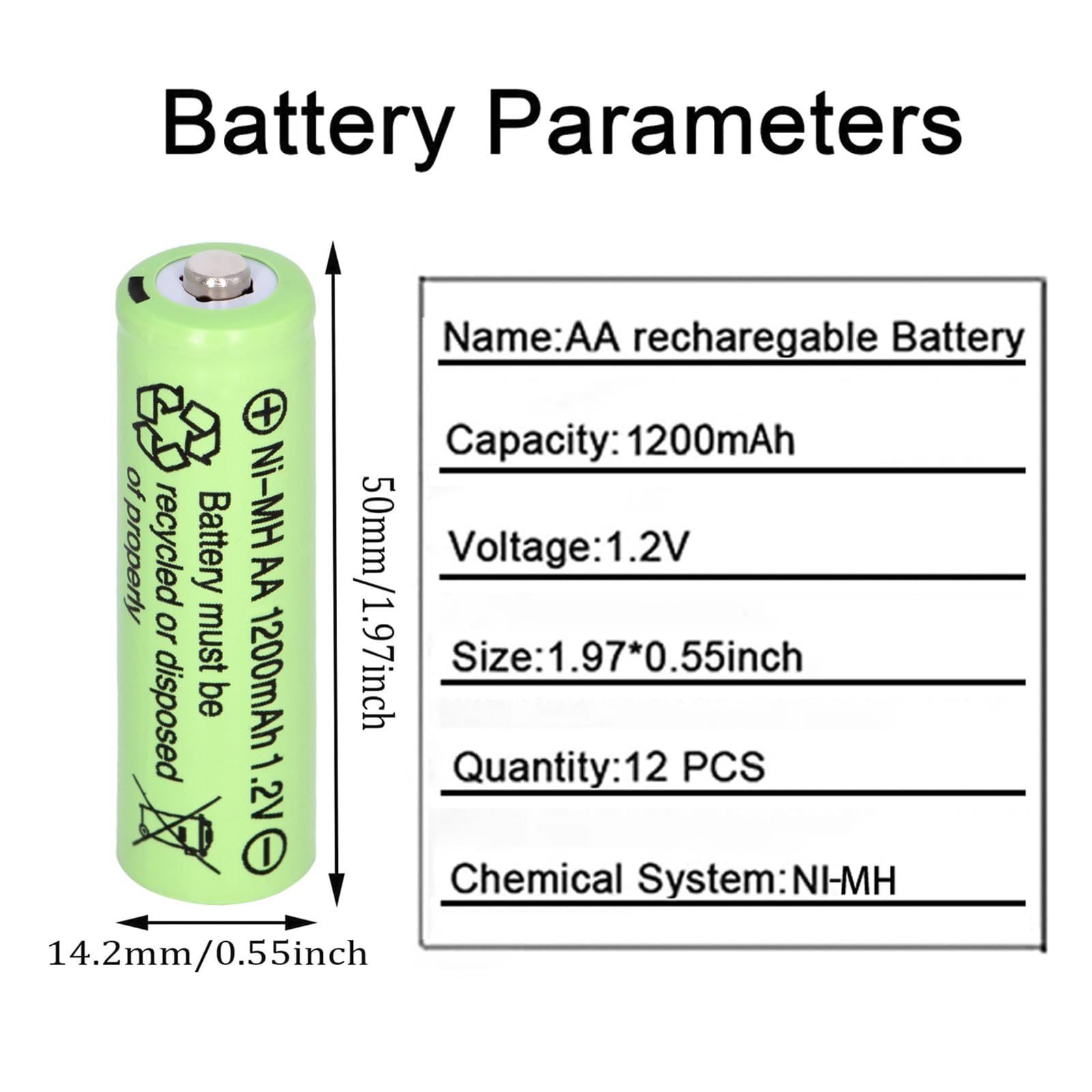 High Capacity 1.2V AA 1200mAh Ni-MH Rechargeable Batteries - Pack of 12 Pre-Charged Double A Solar Batteries for Solar Lights, Garden Landscaping, Pathway Lights, String Lights, Mouse & Keyboard - Perfect for Outdoor Lighting & Electronic Devices