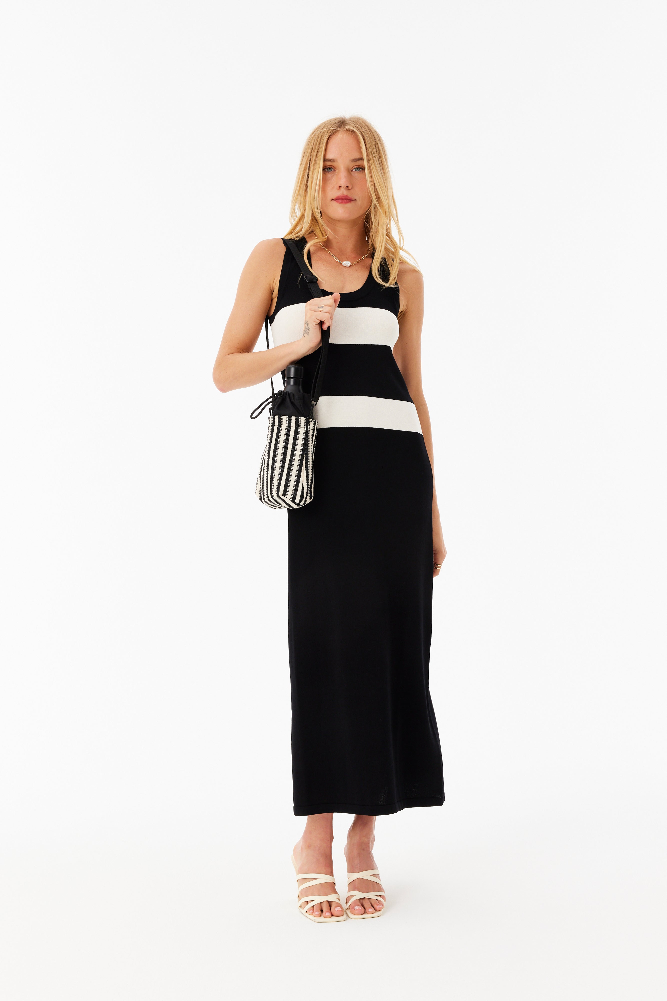 Black Stripe Crossbody Water Bottle - Leak-Proof & Hands-Free Hydration for Hiking, Gym & Travel