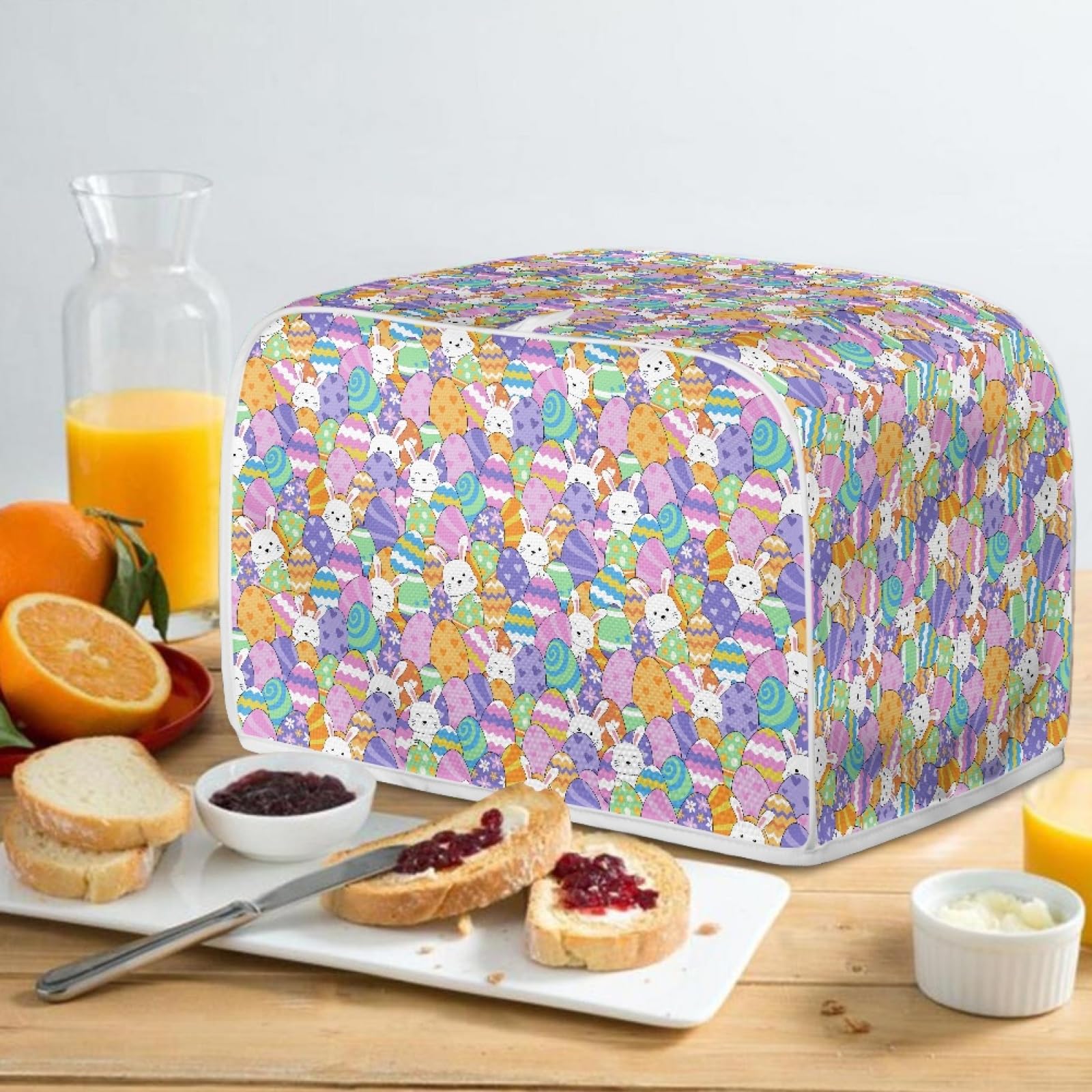Easter Eggs & Rabbit Toaster Cover for 4 Slice Toaster Oven - Stain Resistant, Dustproof Kitchen Appliance Cover with Top Handle - Perfect for Microwave, Grill, and Kitchen Decor - Ideal for Easter, Spring Decorations, and Daily Kitchen Protection