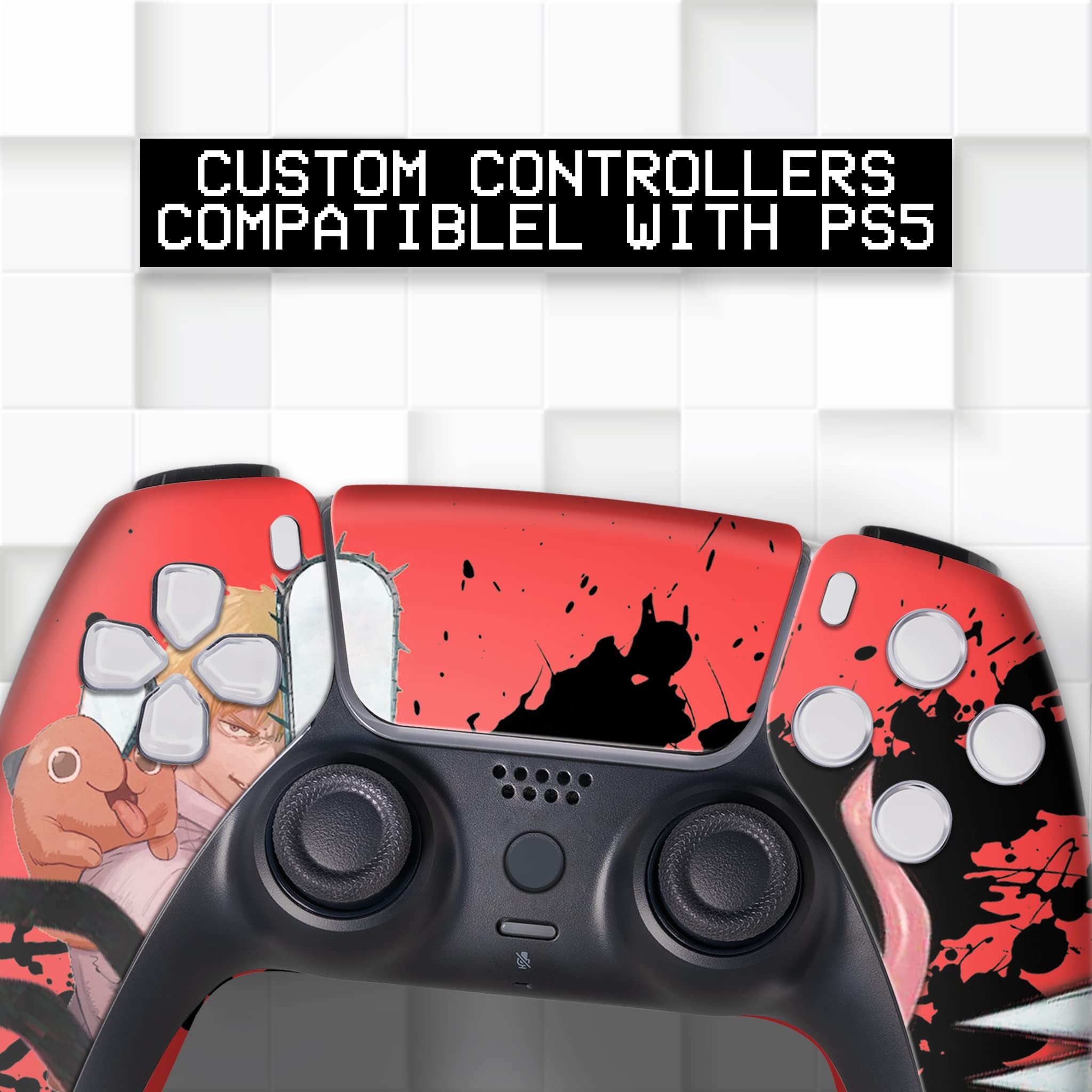 Custom Wireless PS5 Controller for PlayStation 5 - Chainsaw Men Themed Hydro-Dip Design | Officially Licensed & Proudly Made in USA | Durable Permanent Printing (Not Just a Skin) | Perfect for Gaming Enthusiasts & Anime Fans