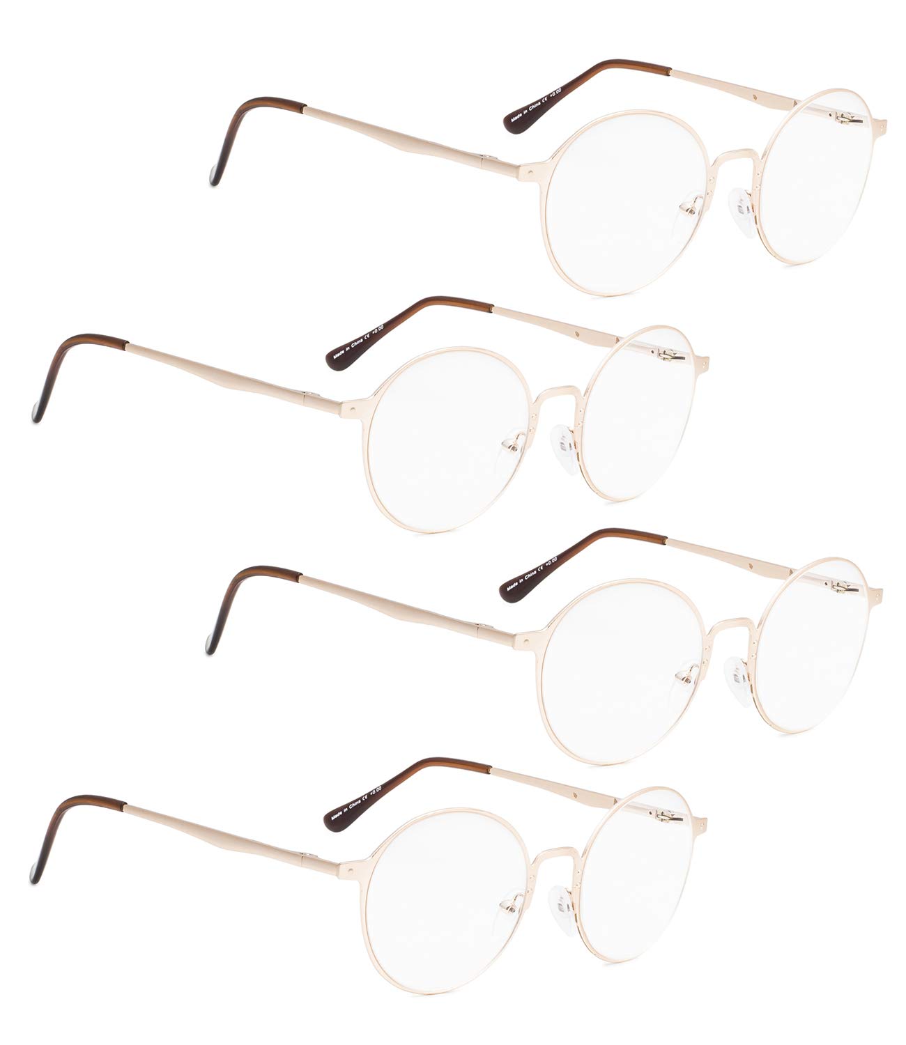 4 Pack Retro Round Reading Glasses for Women - Stylish Readers for Books, Crafts & Computer Use
