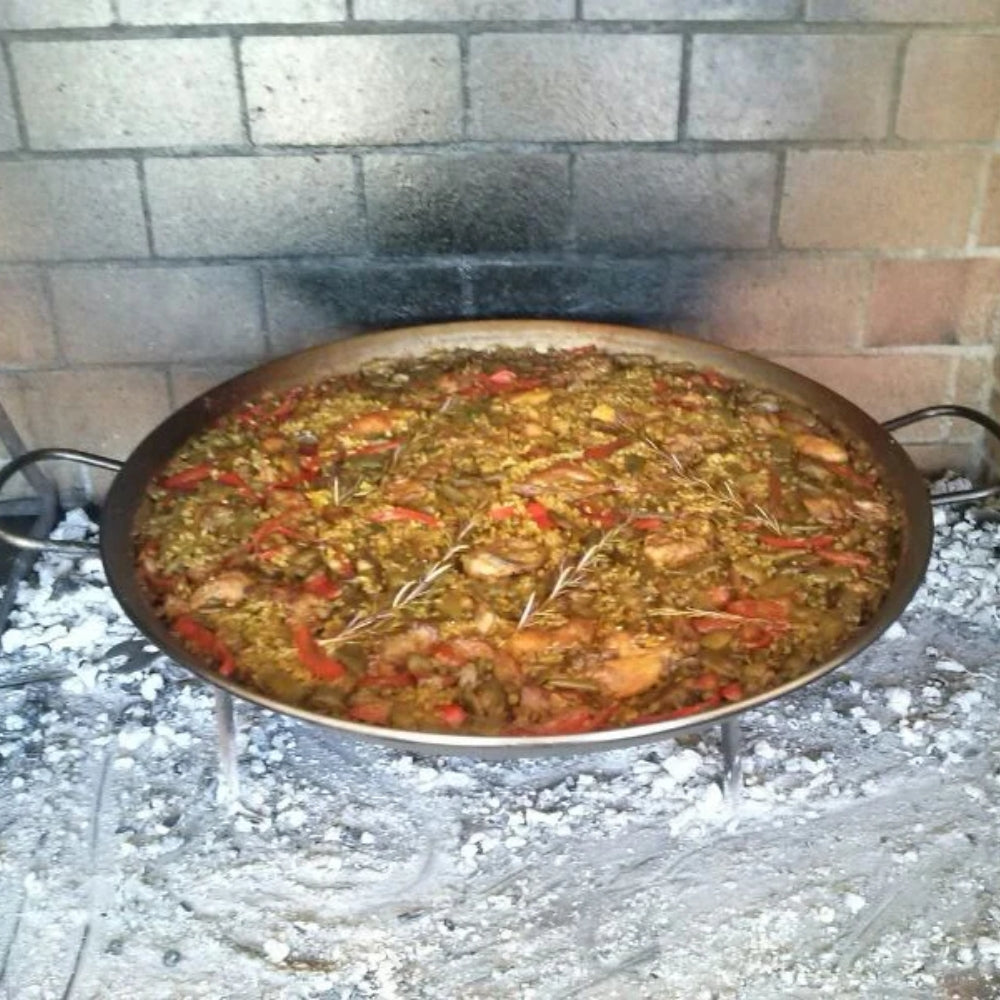 Premium 17-Inch Polished Steel Paella Pan - Authentic Spanish Style for Outdoor Cooking, BBQ, and Family Gatherings