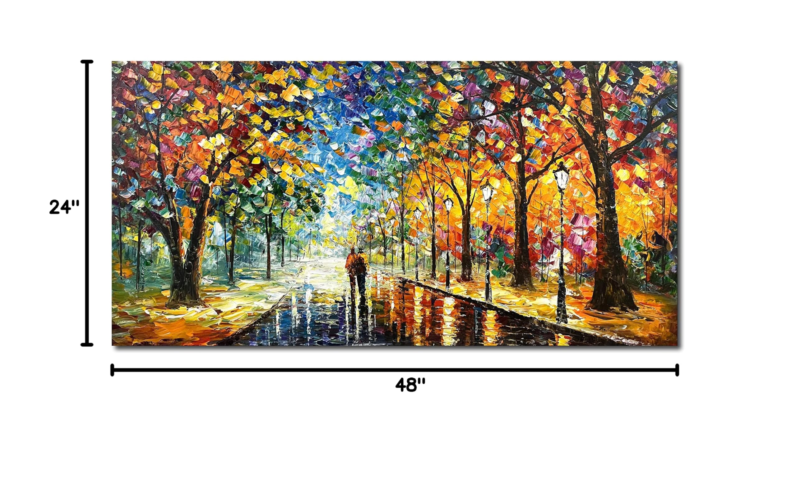 Hand-Painted Modern Park Landscape Oil Painting on Canvas - Contemporary Abstract Wall Art Decor 24x48 Inch - Perfect for Living Room, Bedroom & Office Decorations