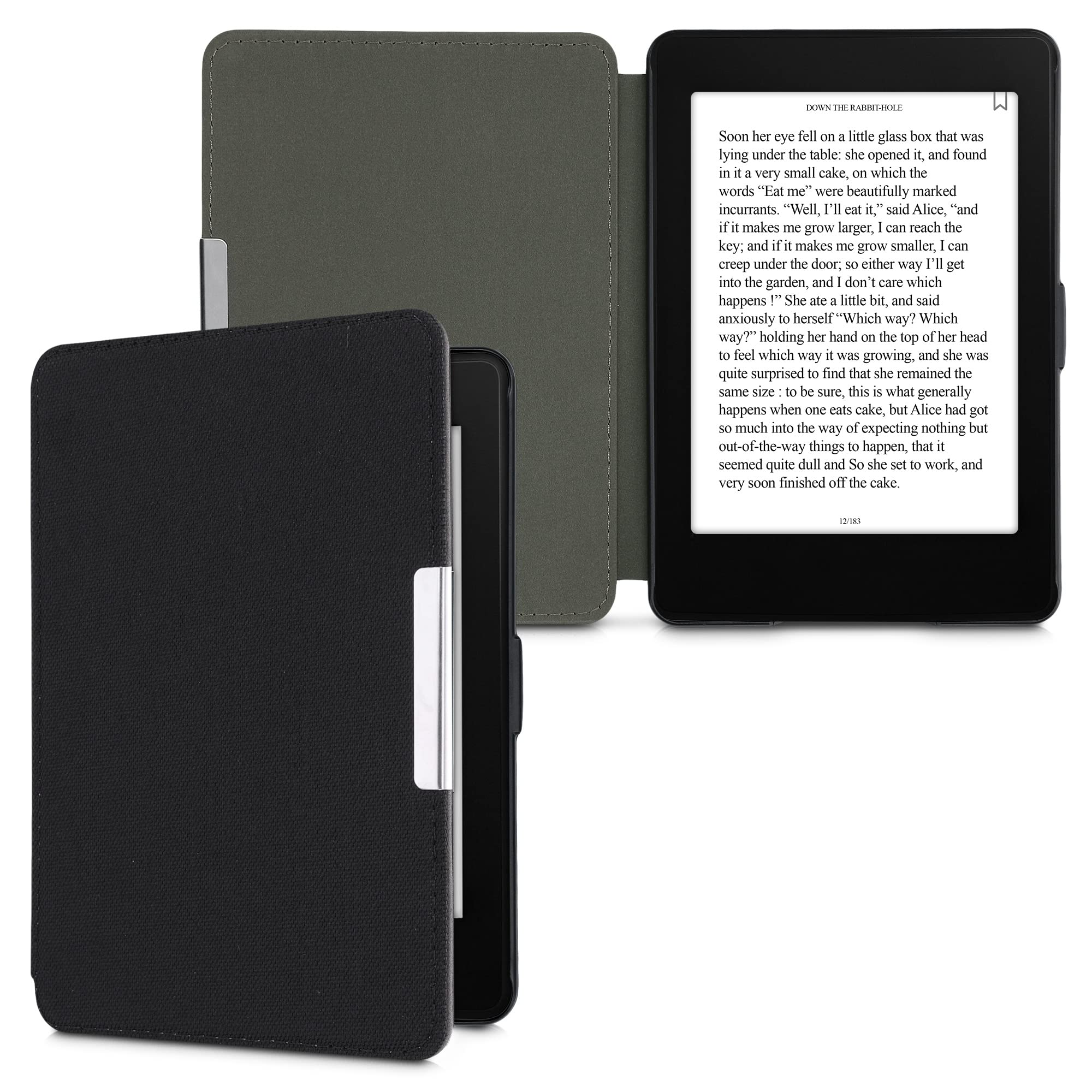 kwmobile Protective Case for Amazon Kindle Paperwhite - Slim Nylon e-Reader Cover with Book Style Folio Design (Black) - Perfect for Reading, Travel & Daily Commute