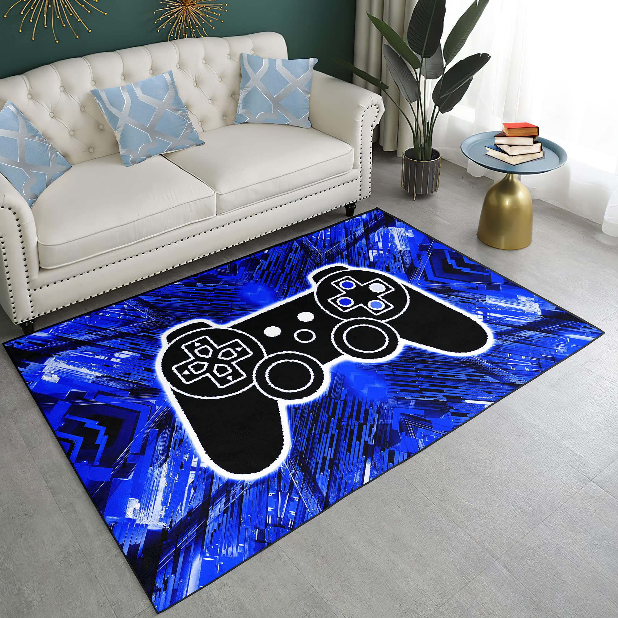 Boys Gaming Rug - Non-Slip Polyester Carpet with Controller Print for Teen Bedroom & Game Room Decor - Perfect for Living Room, Dorm, or Man Cave Floor Mat