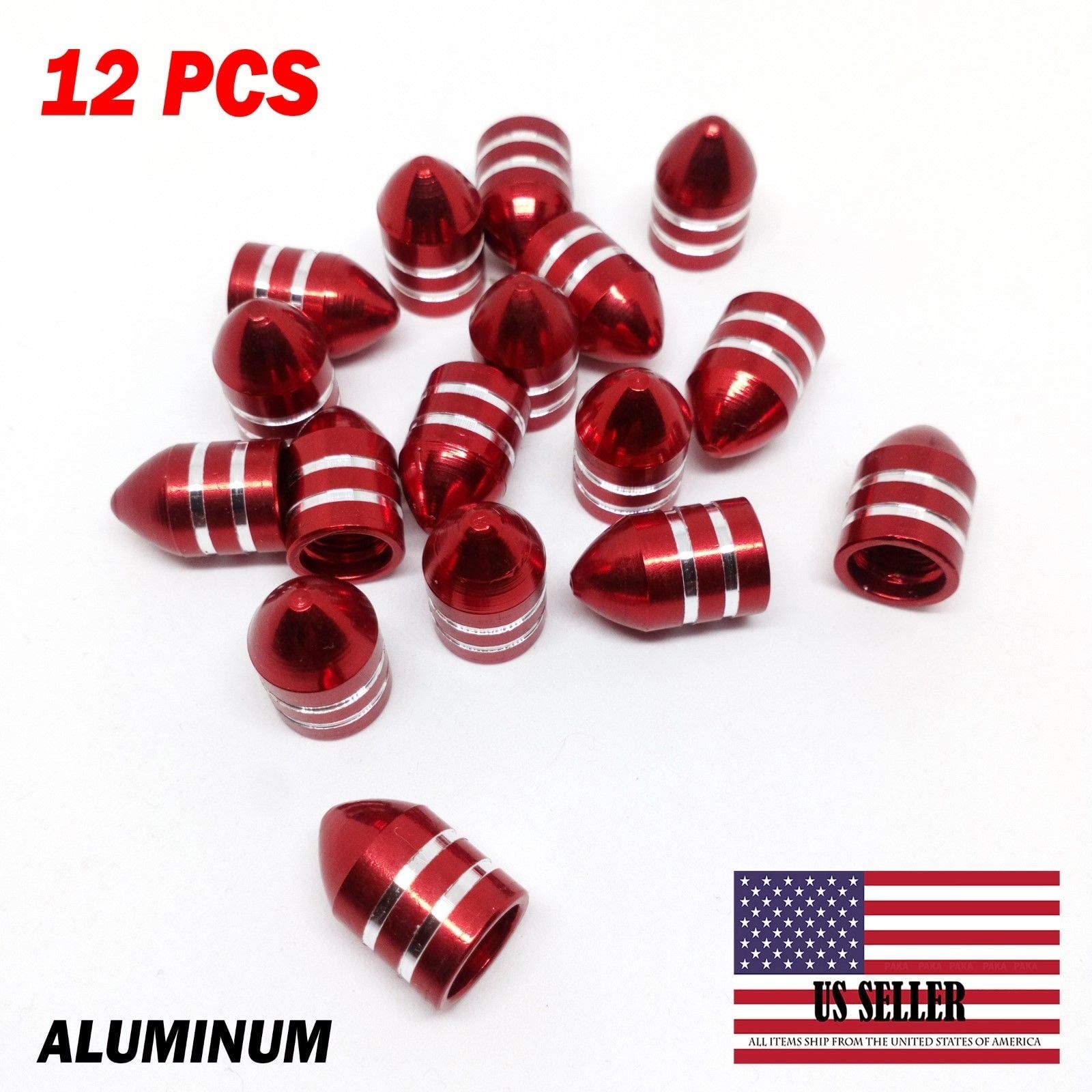 12 Pcs Aluminum Bullet Style Tire Valve Stem Caps - Red & Silver Air Pressure Caps for Car, Truck, Motorcycle & Bike Wheels | Durable Rust-Proof Valve Cover Accessories for Enhanced Wheel Appearance & Protection