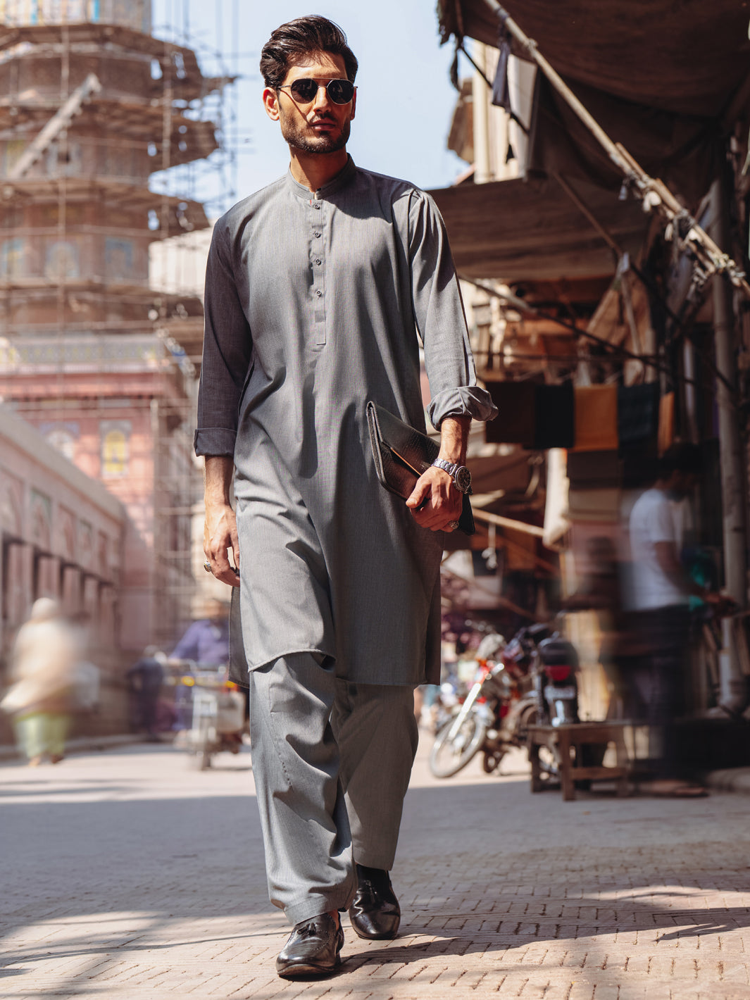 Premium Blended Grey Shalwar Kameez for Men - Traditional Pakistani Outfit - Comfortable Cotton Fabric - Perfect for Eid, Weddings & Special Occasions