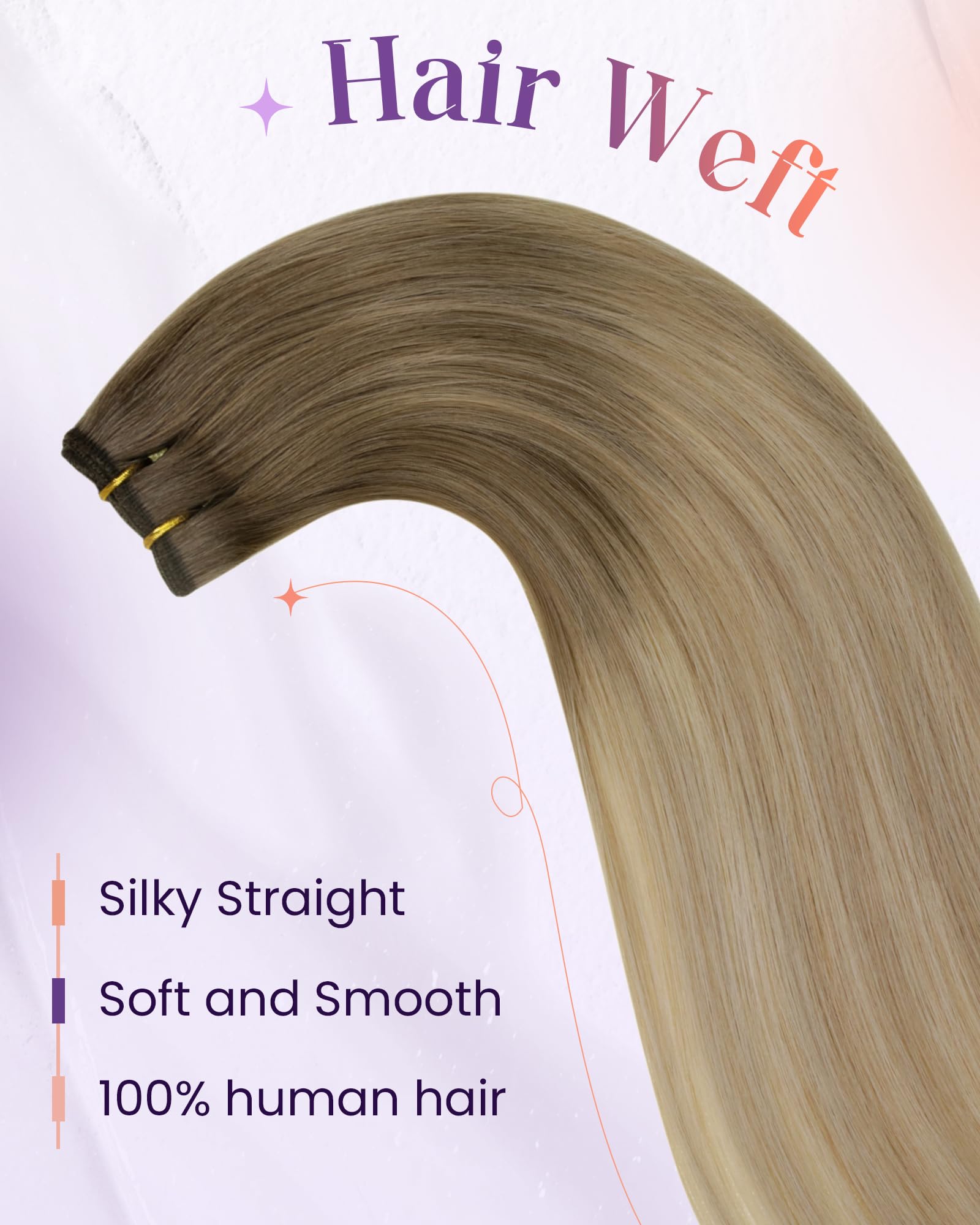LaaVoo 12 Inch 80g Human Hair Weft Extensions - Short Brown Sew-in Hair with Light Brown Ombre, Ash Blonde & Platinum Balayage Highlights | Perfect for Daily Wear, Parties & Special Occasions