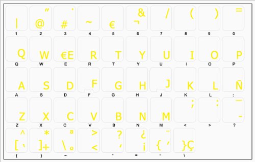 Spanish Traditional Keyboard Stickers - Yellow Letters on Clear Background for Desktop, Laptop & Notebook - Perfect for Bilingual Typing & Language Learning