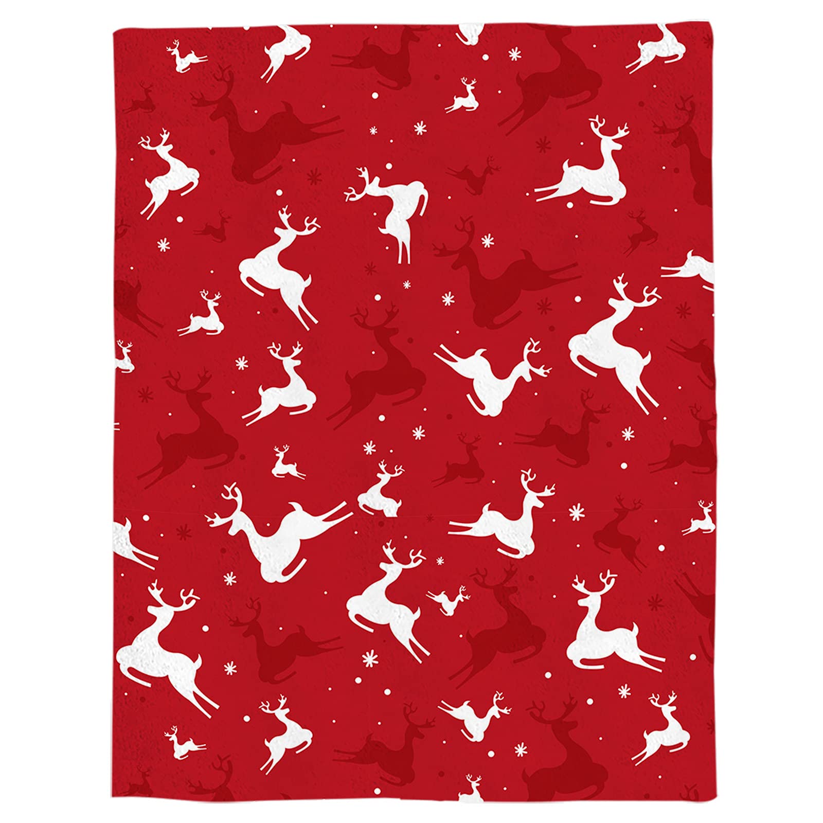 Smile Sunflower Flannel Fleece Blanket 49x59 Inch - Ultra Soft Cozy Bed & Couch Throw Blanket - Christmas Elk Snowflake Pattern Red Fleece - Warm Lightweight Blanket for Winter, Living Room, Sofa, Bedroom & Gifts