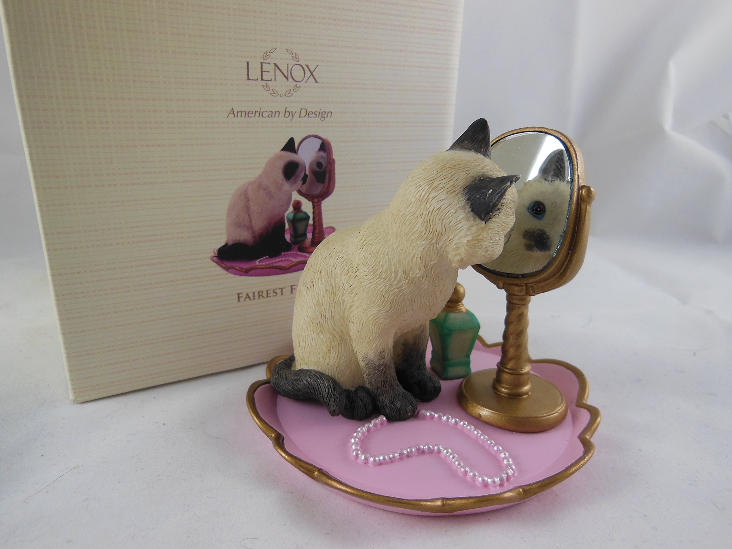 Lenox Cat Fairest Feline Siamese Cat Figurine with Mirror - Elegant Collectible Home Decor for Cat Lovers & Perfect Gift for Special Occasions