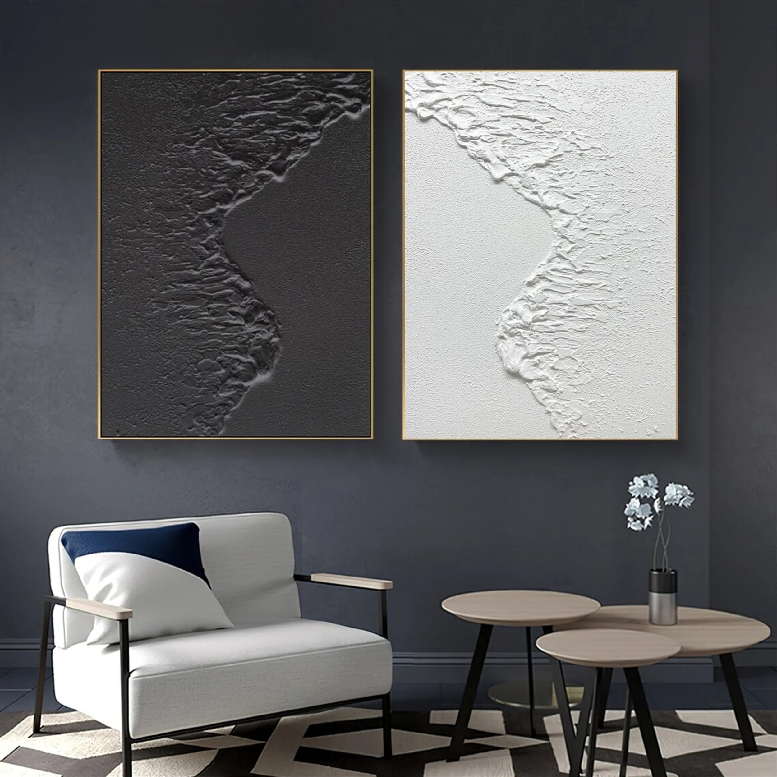 Ocean Waves Minimalist Textured Wall Art Set of 2 - Modern Coastal Decor for Living Room, Bedroom & Office #MM182 | Beach House Decor, Zen Home Accent
