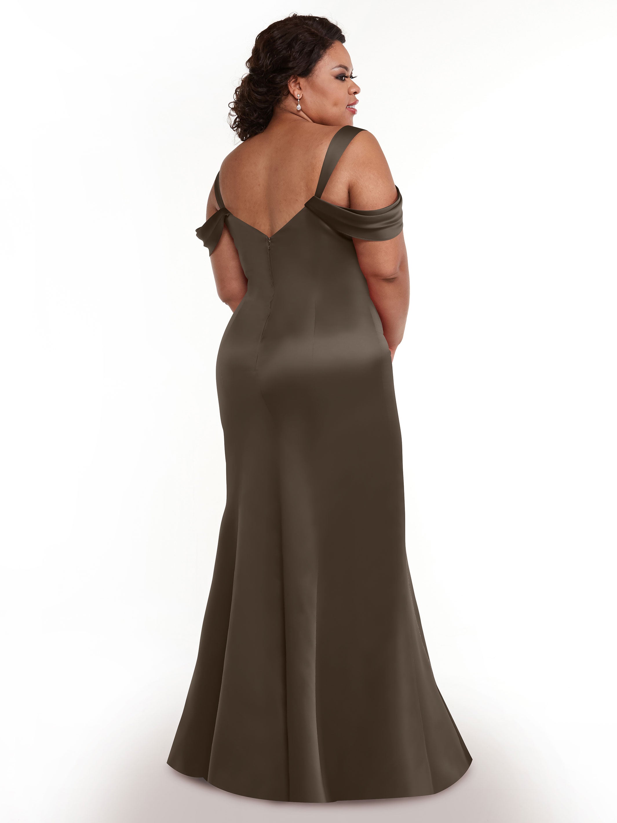 Elegant 80151 Fitted Satin Bridesmaid Dress with Off-The-Shoulder Sleeves - Perfect for Weddings, Formal Events & Special Occasions