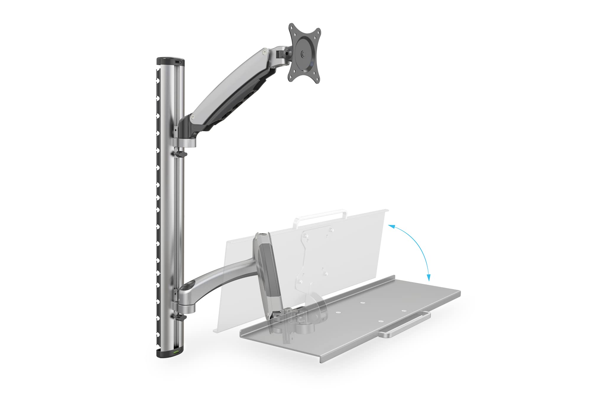 DIGITUS DA-90354 Adjustable Stand/Sit Workstation with Keyboard Shelf & Wall Mount - Dual Gas Spring Monitor Arm for 1 Screen up to 27
