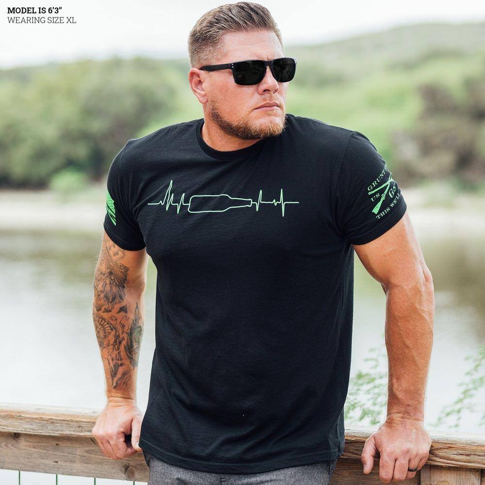 Men's EKG Graphic Drinking T-Shirt - Black - Casual Wear for Parties, Bars, and Everyday Outfits