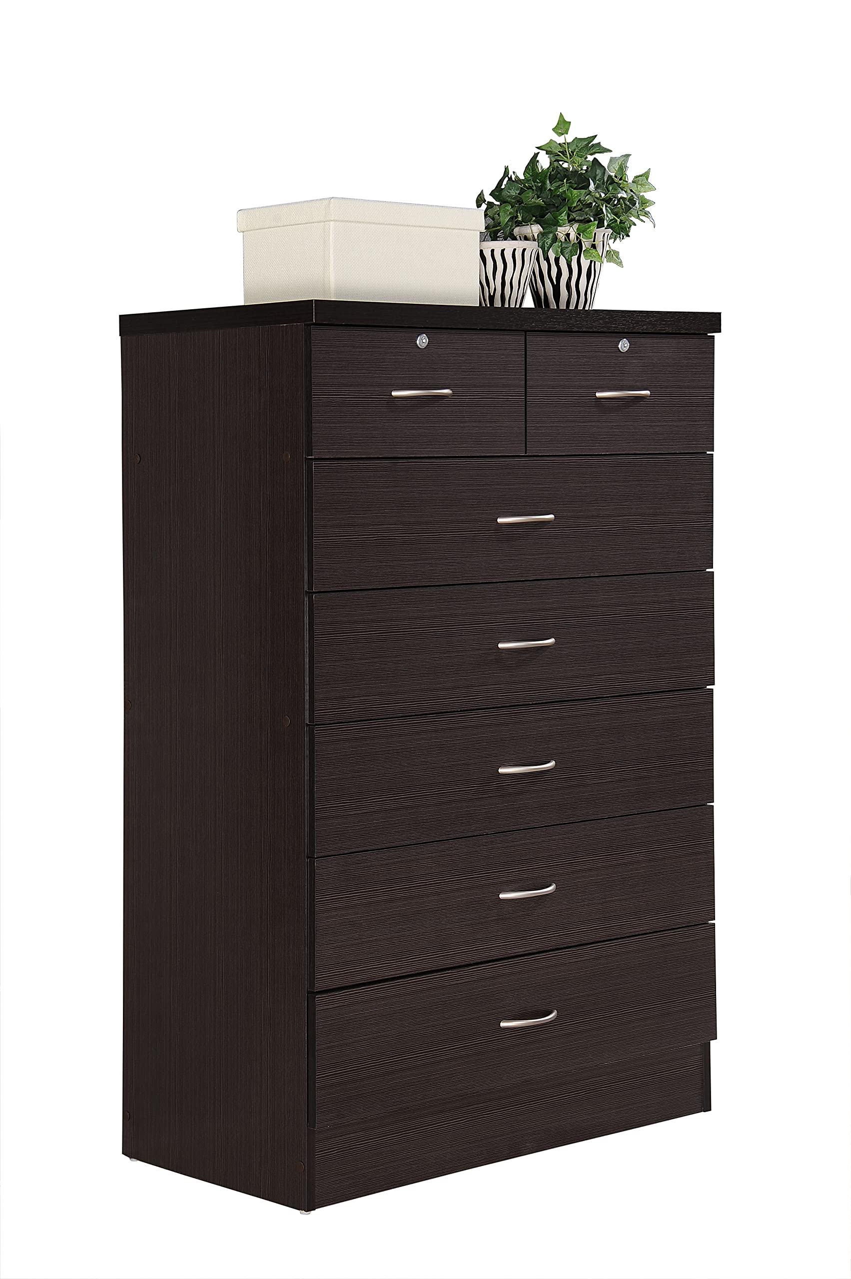 HODEDAH 7-Drawer Wooden Dresser for Bedroom - 31.5 Inch Wide Chest of Drawers with Locking Top Drawers - Chocolate Brown Storage Organizer for Clothes, Linens & Accessories - Perfect for Bedroom, Nursery or Closet Organization