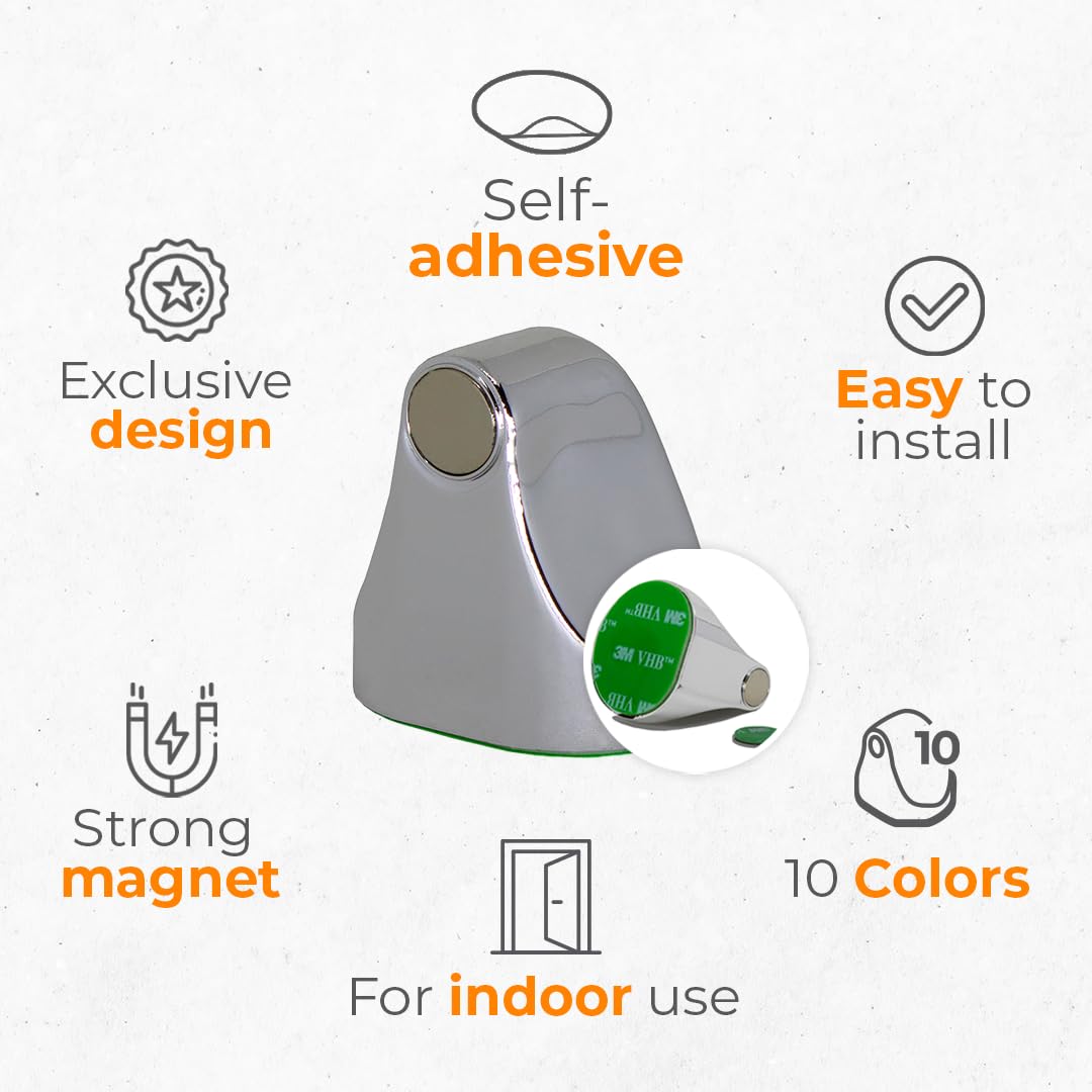 Strong Magnetic Door Stopper - Heavy Duty Chrome Finish for Home, Office & RV - Prevents Slamming & Protects Walls