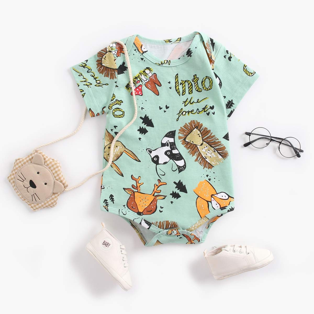 Adorable Cartoon Baby Bodysuit - 100% Cotton Short Sleeve Onesie for Boys & Girls | Perfect for Summer Outings & Playtime