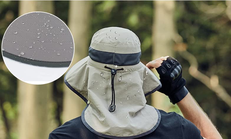 Men's UPF 50+ Sun Protection Fishing Hat - Wide Brim Summer Beach Hat with Face Cover & Neck Flap for Outdoor Activities - Khaki | Perfect for Fishing, Hiking, Travel & Water Sports