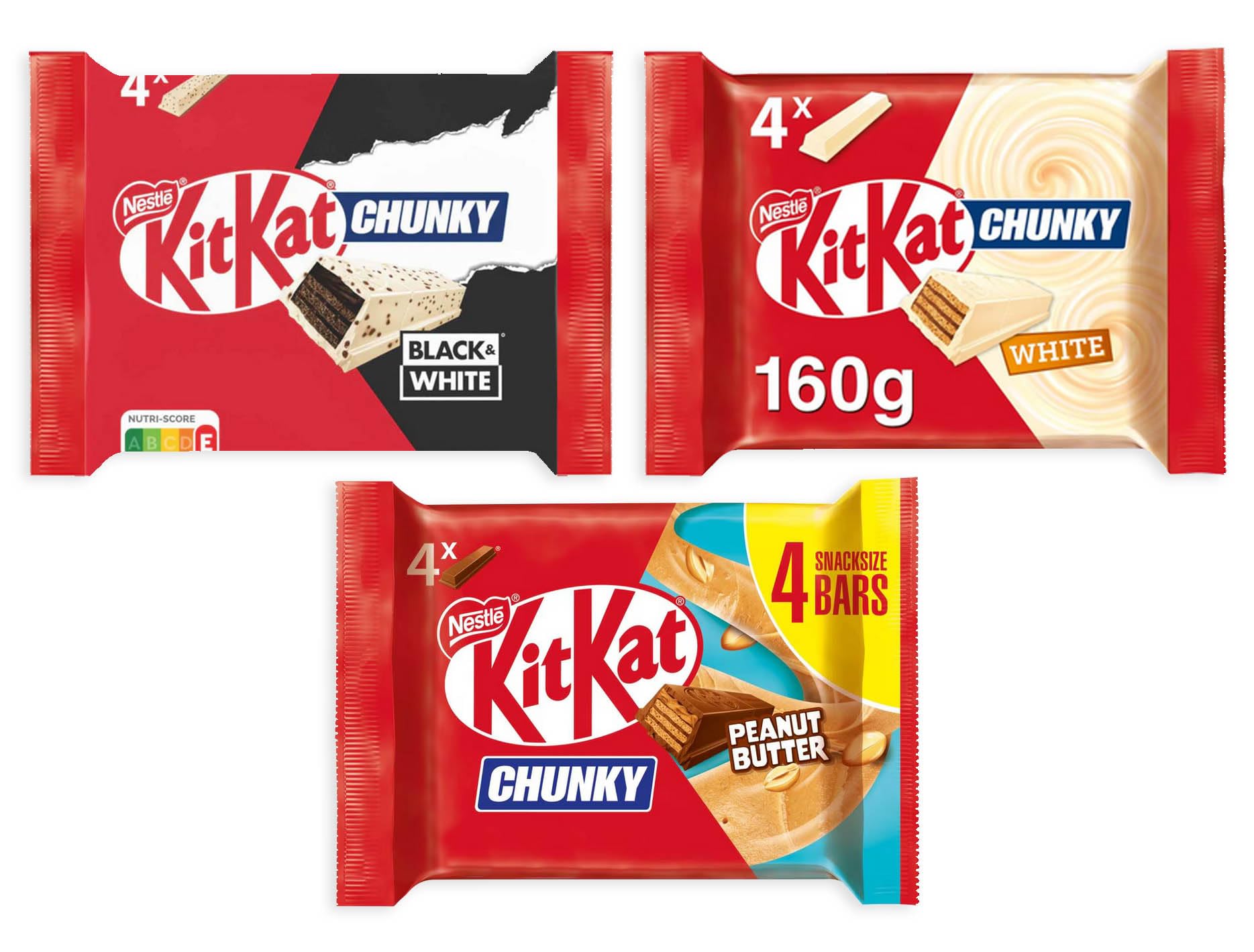 Chunky Tris Black and White, White & Peanut Butter Wafer with Milk Chocolate, White & Peanut Butter 136g [3-Pack] - Perfect for Snacking, Gifts & Dessert Toppings