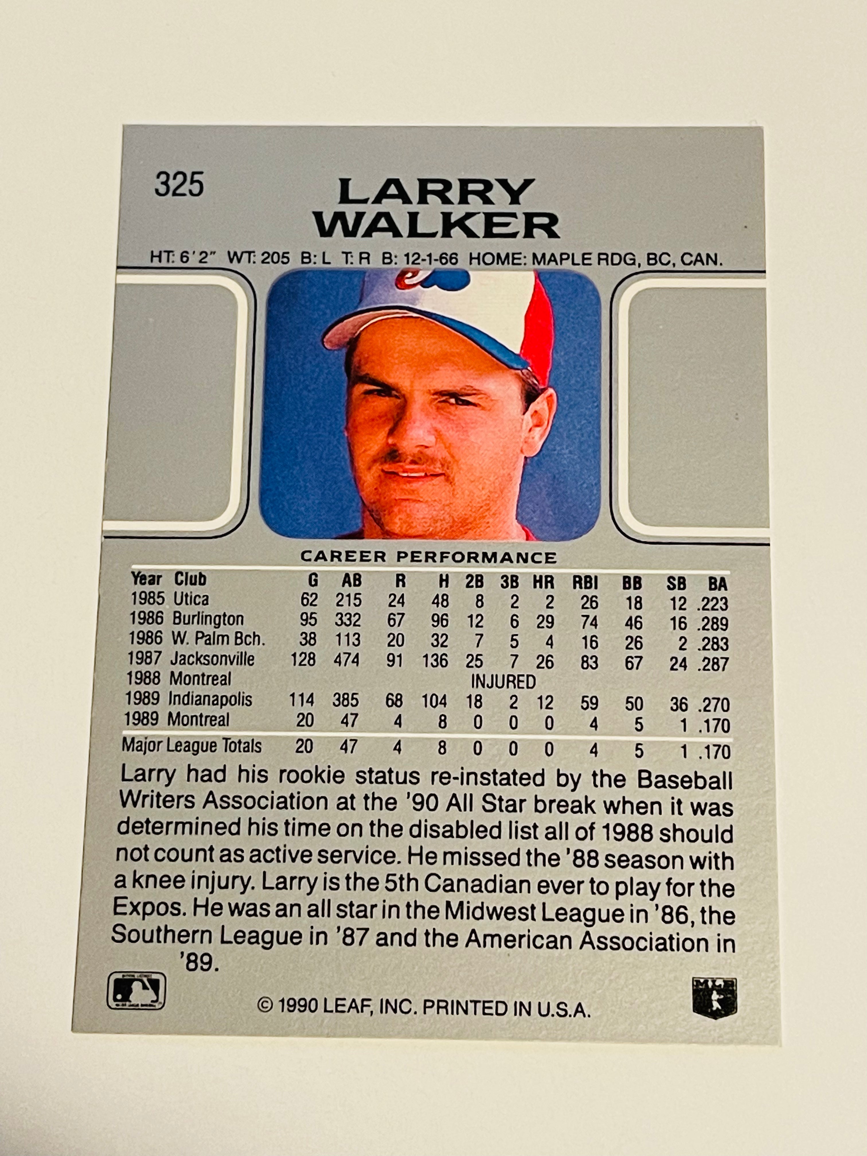 Larry Walker Montreal Expos Leaf Rookie Baseball Card - 1989 MLB Collectible Sports Memorabilia for Fans & Investors