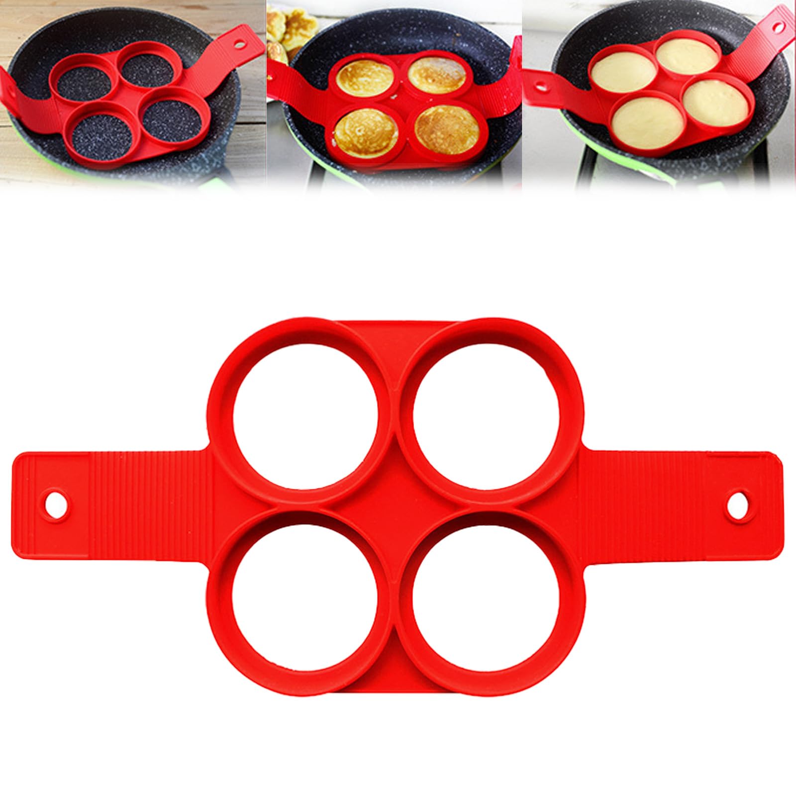 4-Hole Non-Stick Silicone Pancake Maker - Flip N Cook Breakfast Mold for Perfect Pancakes, Eggs & Crepes - Reusable & Easy to Clean - Ideal for Family Breakfast, Kids Cooking & Camping Meals