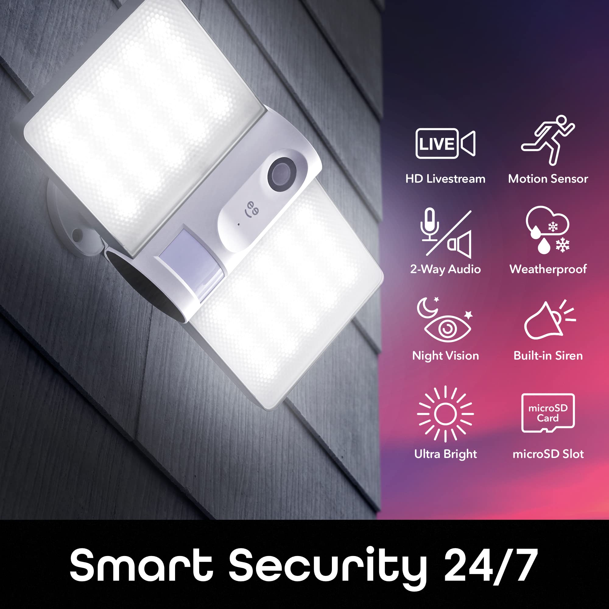 Geeni Smart Floodlight Camera - 1080P HD Security Camera with Motion Sensor, Night Vision, Two-Way Audio | Alexa & Google Assistant Compatible | Weatherproof WiFi Outdoor Camera for Home & Business Surveillance | Perfect for Driveway, Backyard & Garage Security