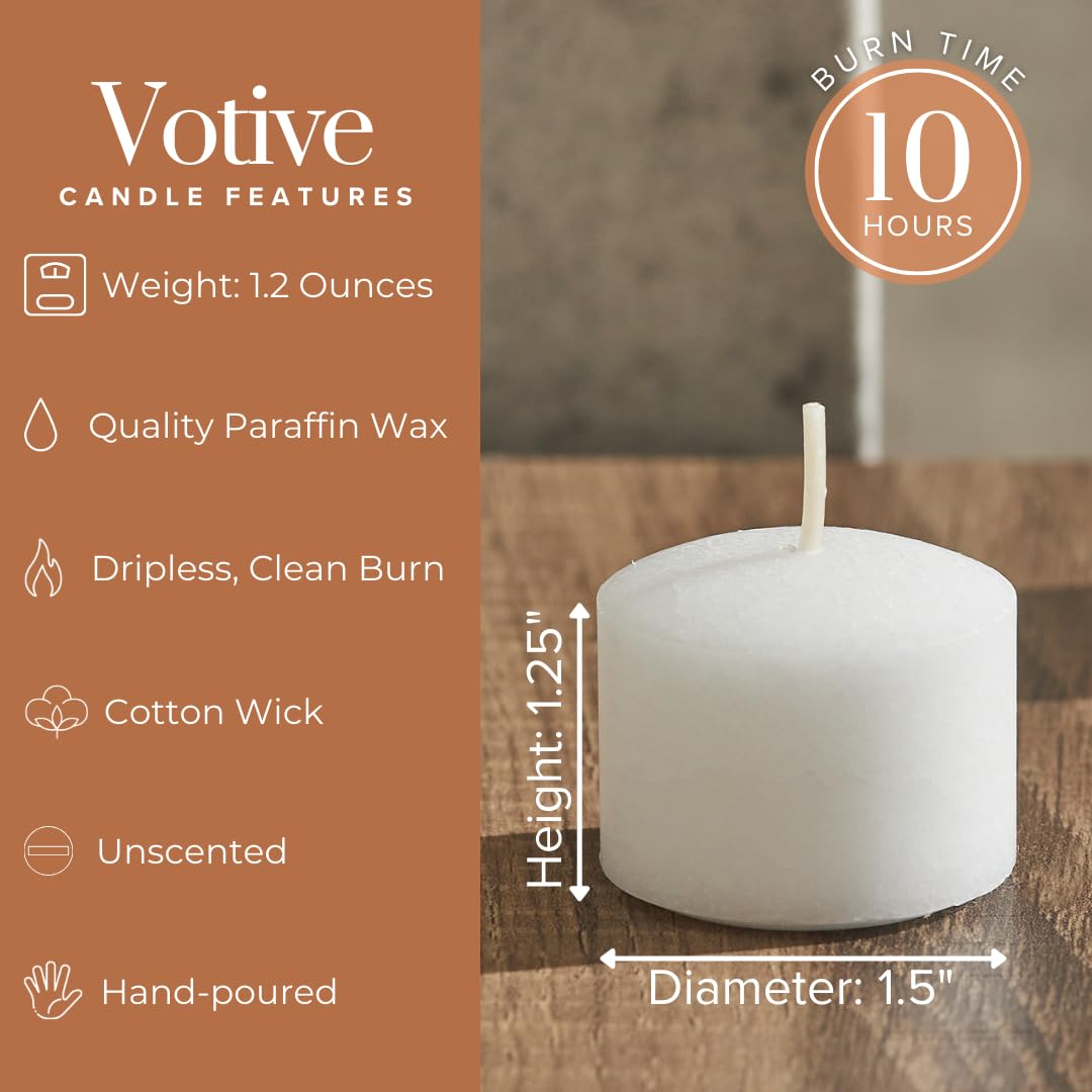 Simply Soson Bulk Unscented Votive Candles - 24 Pack White Small Candles with Glass Holders, 10 Hour Burn Time for Wedding, Birthday, Holiday & Home Decor - Perfect for Centerpieces, Romantic Dinners & Relaxing Ambiance