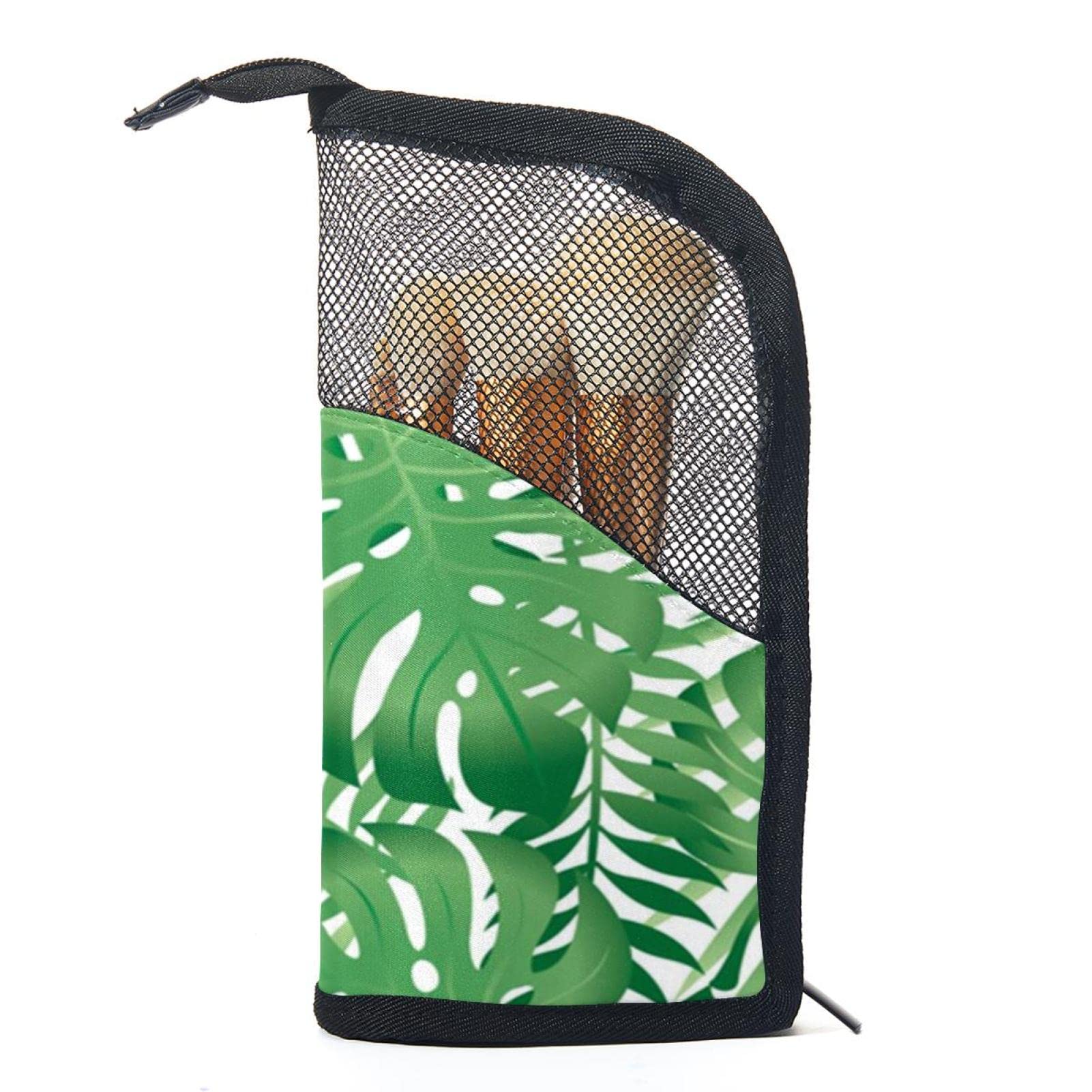 12-Piece Makeup Brush Organizer Bag - Portable Travel Brush Holder Case with Palm Leaf Green Tropical Summer Design - Perfect for Travel, Home Storage & Professional Makeup Artists