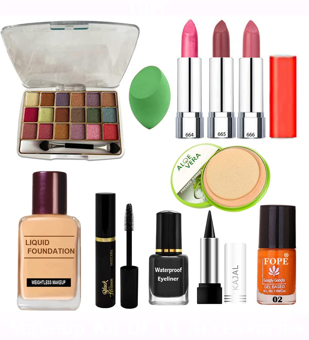Fope Complete Travel Makeup Kit for Women & Girls - 12 Piece Cosmetic Set with Mirror (S19K04A2009) | Perfect for Vacation, Business Trips & Everyday Use