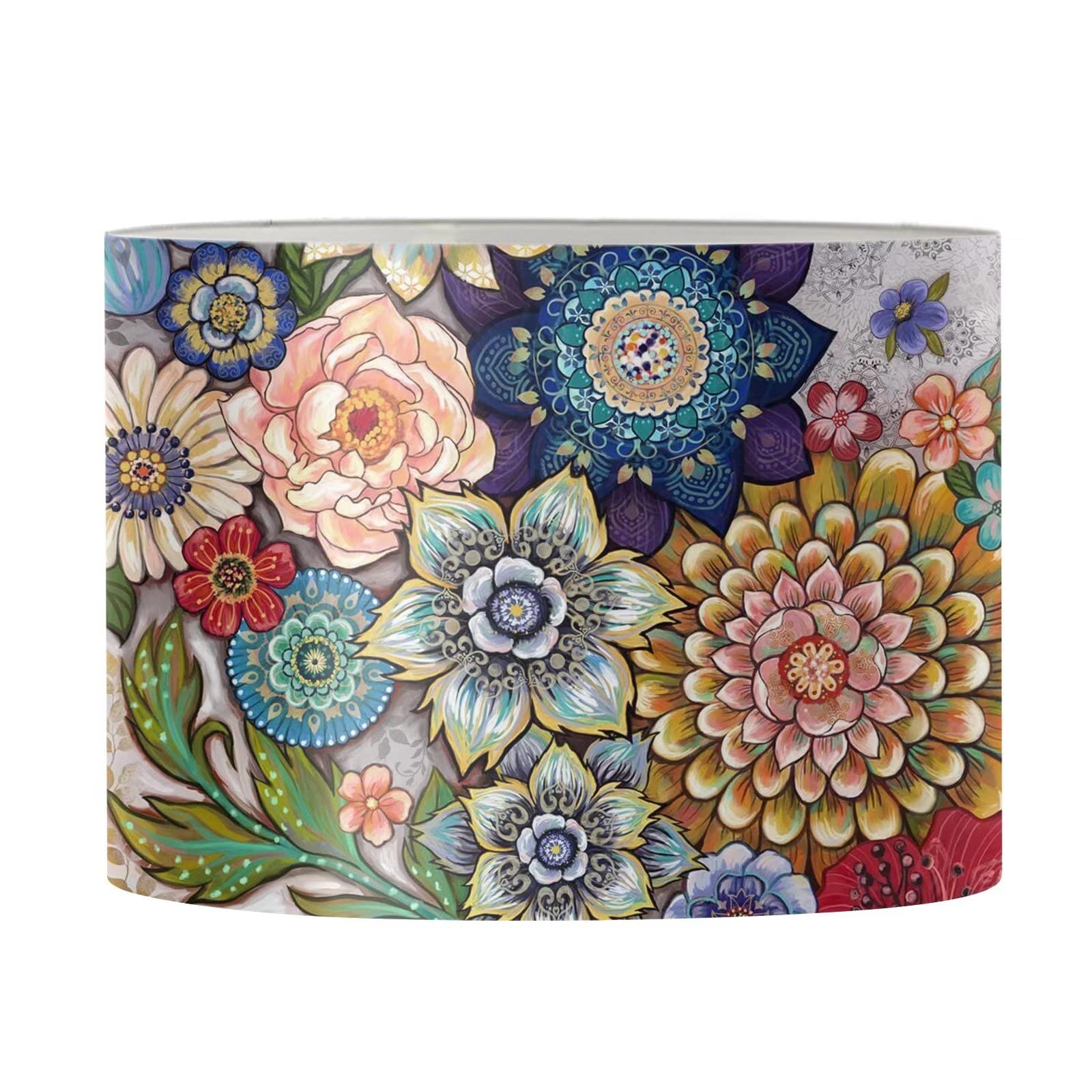 FKELYI Multicolor Floral Boho Mandala Lampshade - Modern Decorative Lamp Shade for Desk Lamp, Table Lamp & Floor Light - Perfect for Bedroom, Living Room & Office Decor
