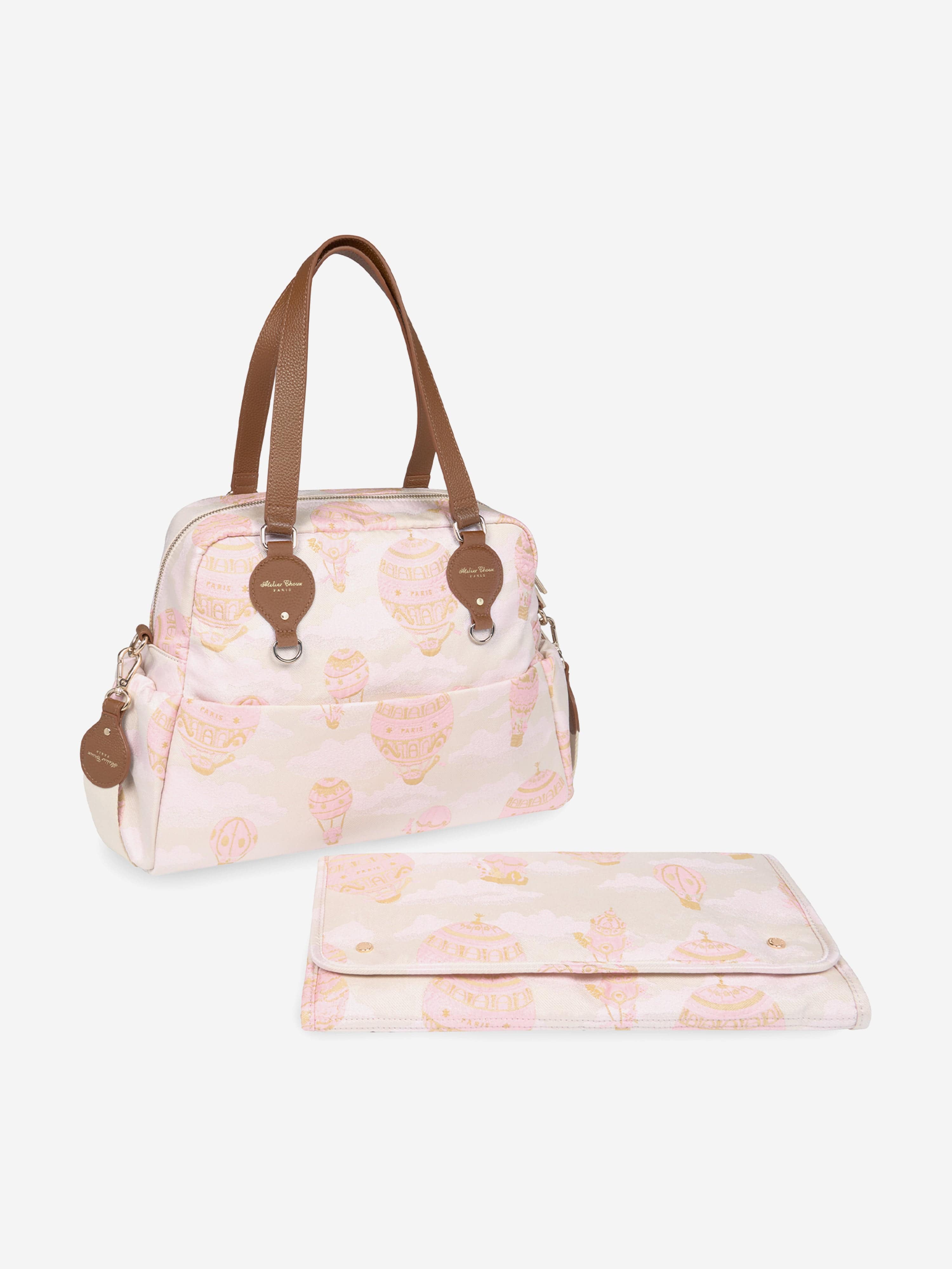 Atelier Choux Pink Baby Hot Air Balloons Changing Bag - 38cm Diaper Bag for Travel, Nursery & On-the-Go Parents | Stylish Baby Essentials