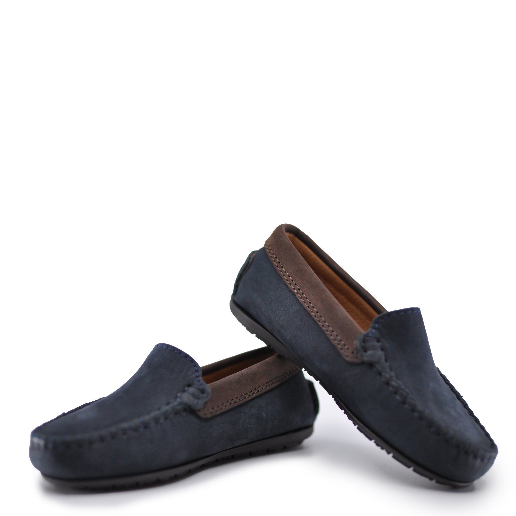 Atlanta Moccasin Loafers for Men - Navy & Brown Genuine Nubuck Leather Slip-On Shoes - Comfortable Casual Dress Shoes for Office, Travel & Everyday Wear