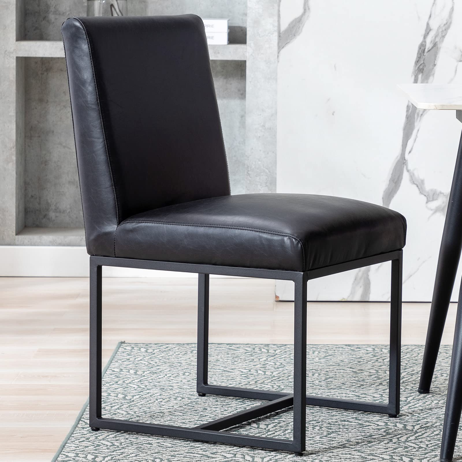 Modern Kitchen Chairs Set of 2 - PU Leather Upholstered Dining Chairs with Black Metal Frame - Comfortable Side Chairs for Kitchen, Dining Room & Breakfast Nook - Perfect for Small Spaces & Modern Home Decor