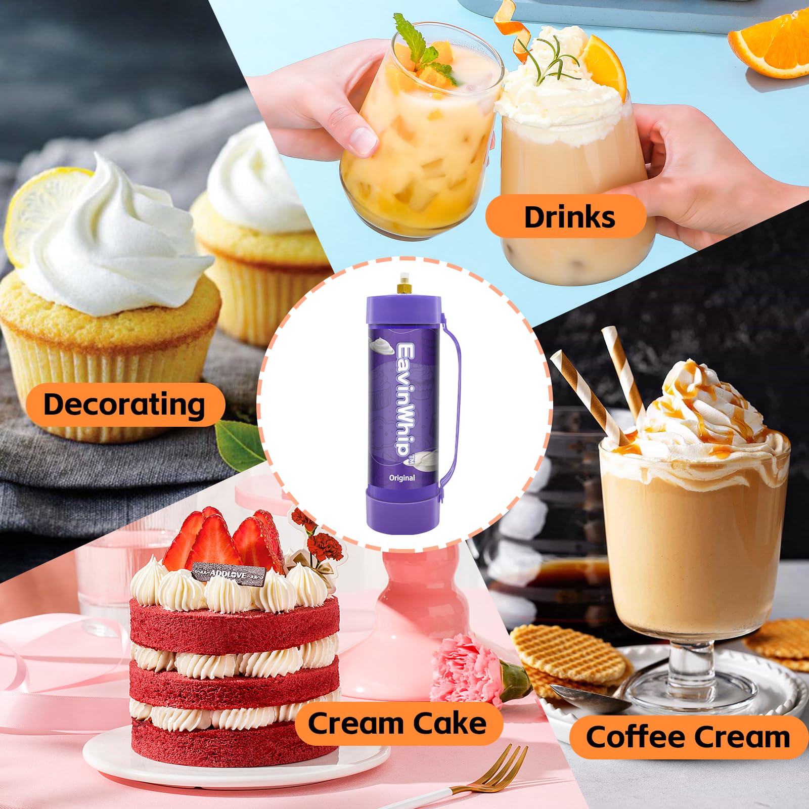 Premium 2000g 3.3L Whipped Cream Charger - Food Grade 99.95% Pure Nitrous Oxide (N2O) Tank with Nozzle - 2 Pack for Professional Desserts, Coffee Shops & Home Baking