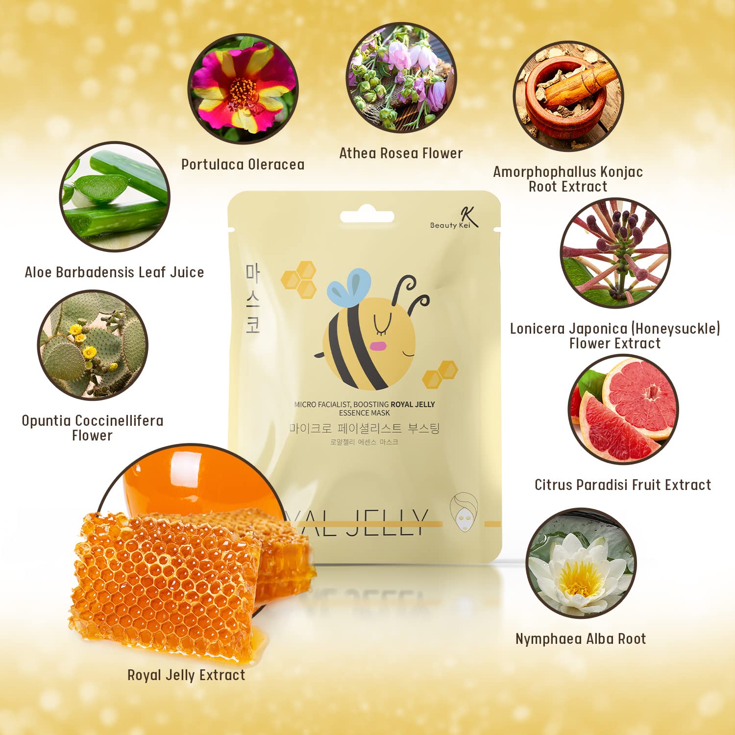 Korean Sheet Face Mask Bundle - Royal Jelly Essence Deep Hydrating & Anti-Aging Skin Care (10 Pack) | For Daily Moisturizing, Wrinkle Reduction & Glowing Skin at Home or Travel